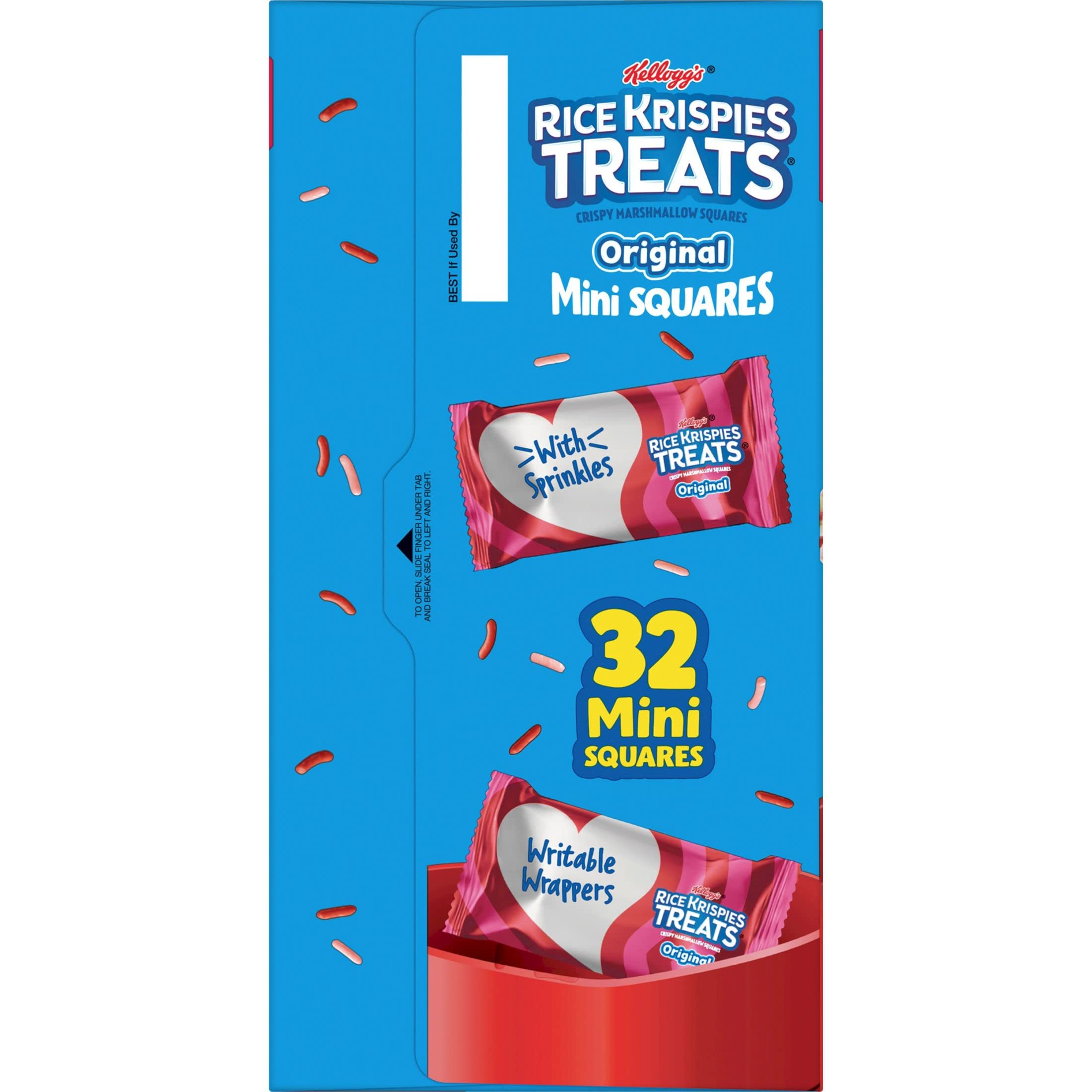 Rice Krispies Treats Mini Marshmallow Snack Bars, Valentine's Day Treats, Kids Snacks, Original with Holiday Sprinkles, 12.4oz Box (32 Bars)