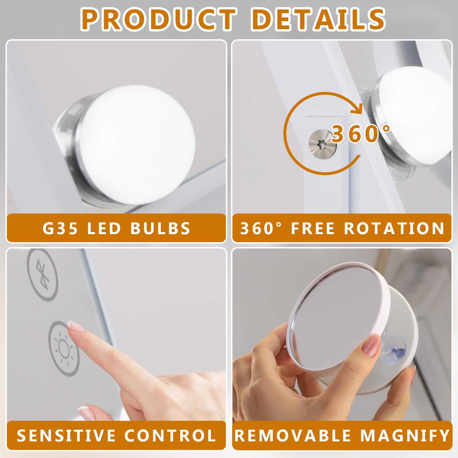 FENCHILIN White Vanity Mirror with Lights Wireless Charger and Speaker Hollywood Makeup Mirror with 12 Dimmable Bulbs 3 Color for Glam Room Bedroom Detachable 10X Magnification
