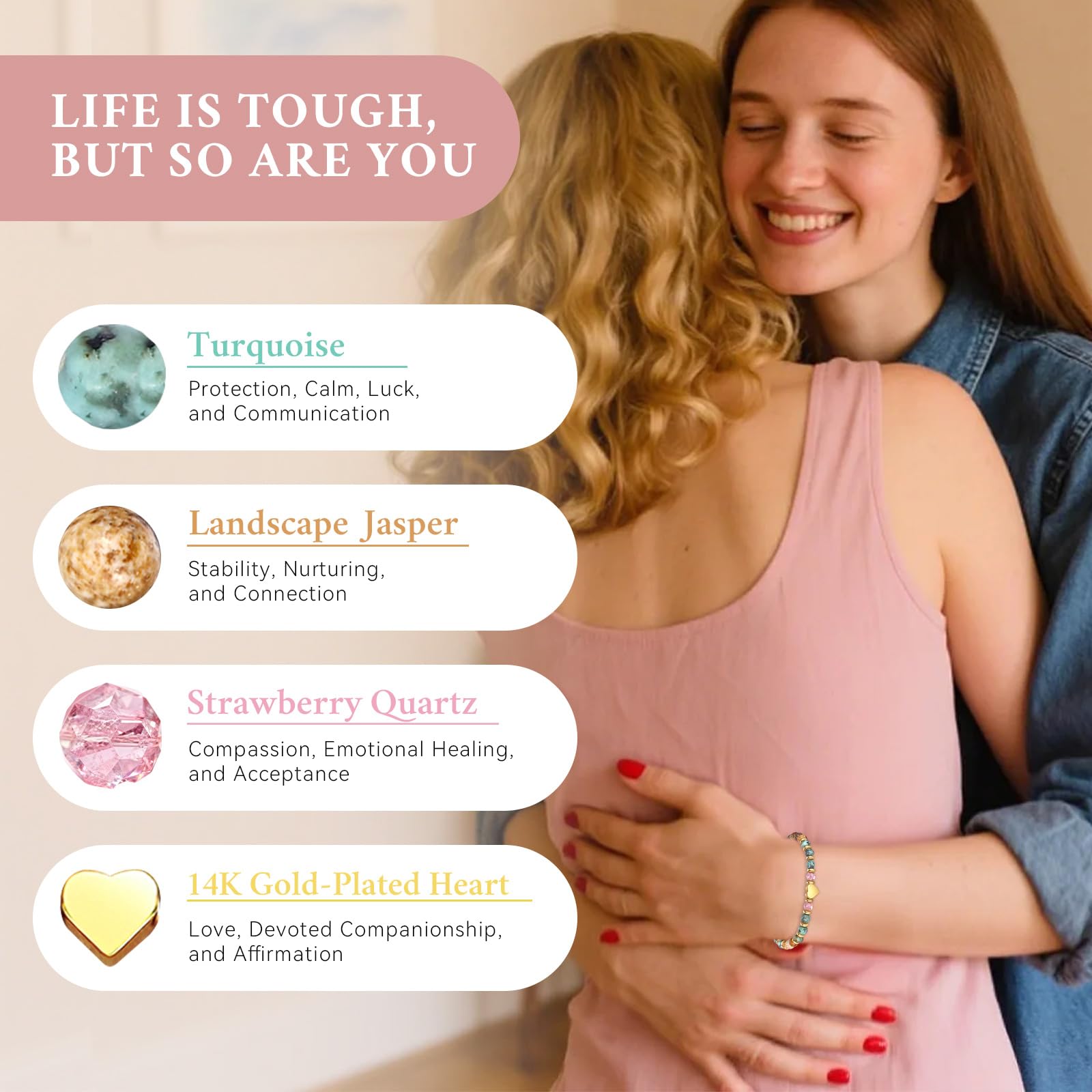 yupoxiu Inspirational Gifts for Women Birthday - Healing Natural Stone Bracelets, Thinking of You Get Well Soon Gifts for Women Friend Sister (A-Life is tough)