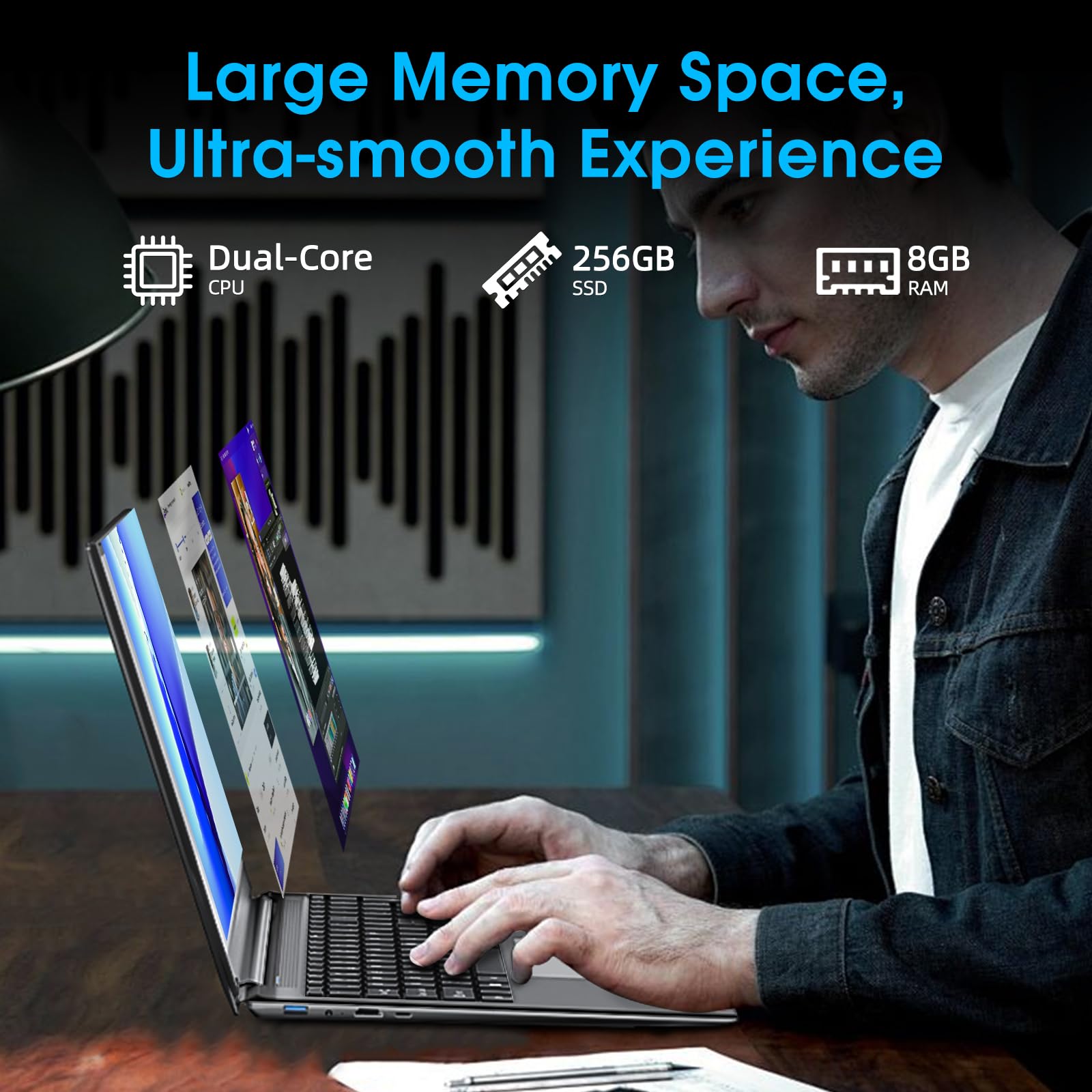 Naclud 17.3 inch Laptops, Laptop Computer, 8GB RAM 256GB ROM, Expandable 1TB, Celeron Processor(up to 2.6 GHz), 5G WiFi, Webcam, Mini HDMI, 8000mAh, Type-C, 2 * USB 3.2, BT5.0(Slim)