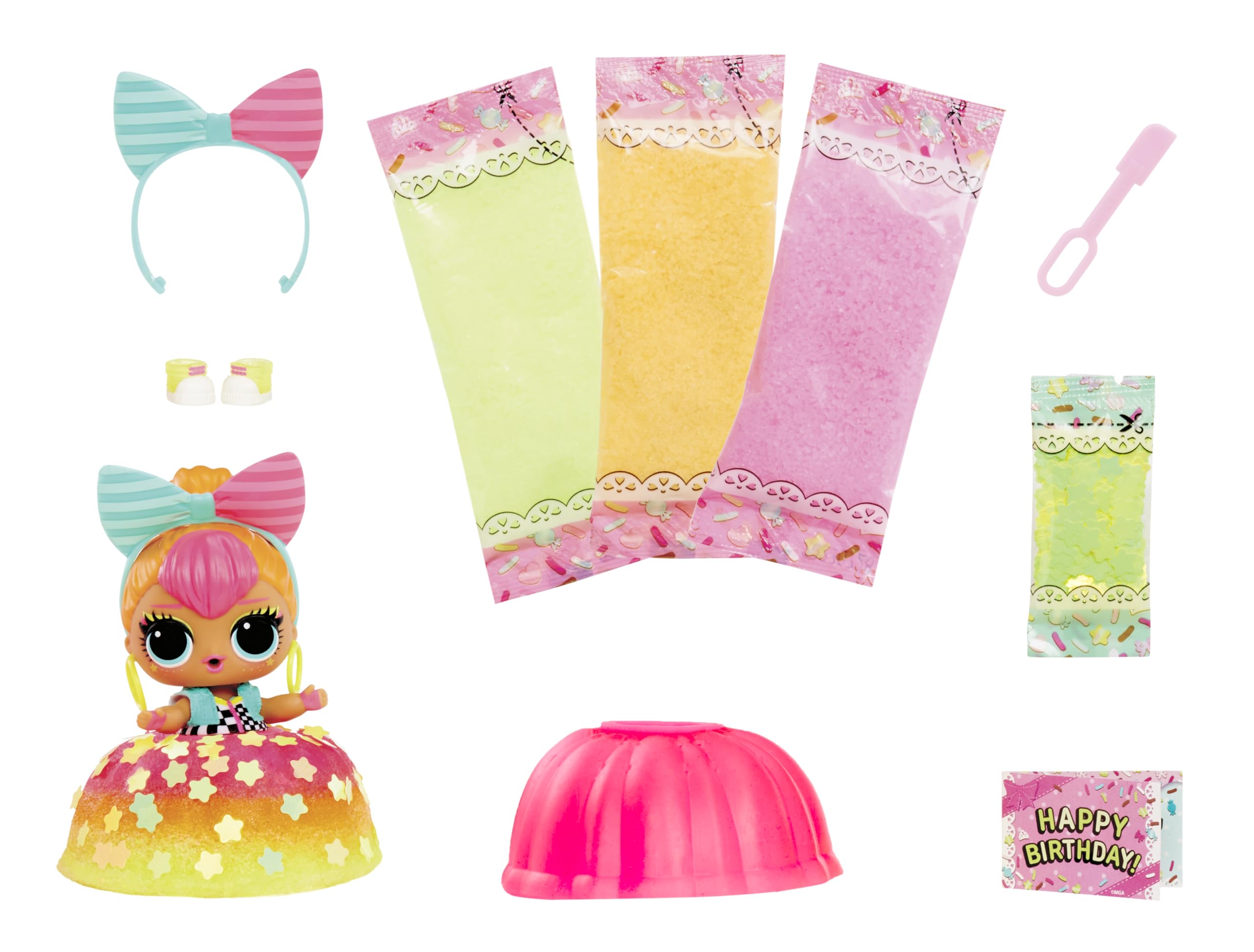 LOL Surprise Mix & Make Birthday Cake Tots with Collectible Doll, DIY Cake Dress, Cake Making and Decorating, Ingredients and Glitter Sprinkles, Cake Dress Doll- Great Gift for Girls Age 3+