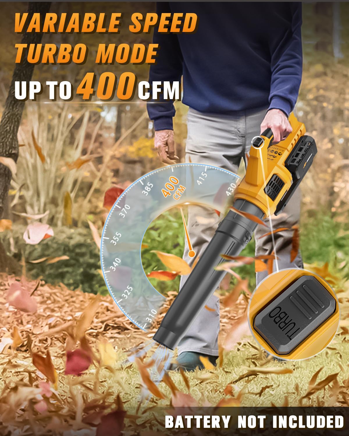 HEINPRO Cordless Leaf Blower Compatible with Dewalt 20V Max Battery(No Battery) 400CFM Electric Leaf Blower Cordless, Variable Speed, Turbo Mode, Battery Powered Leaf Blowers for Lawn Care,Yard