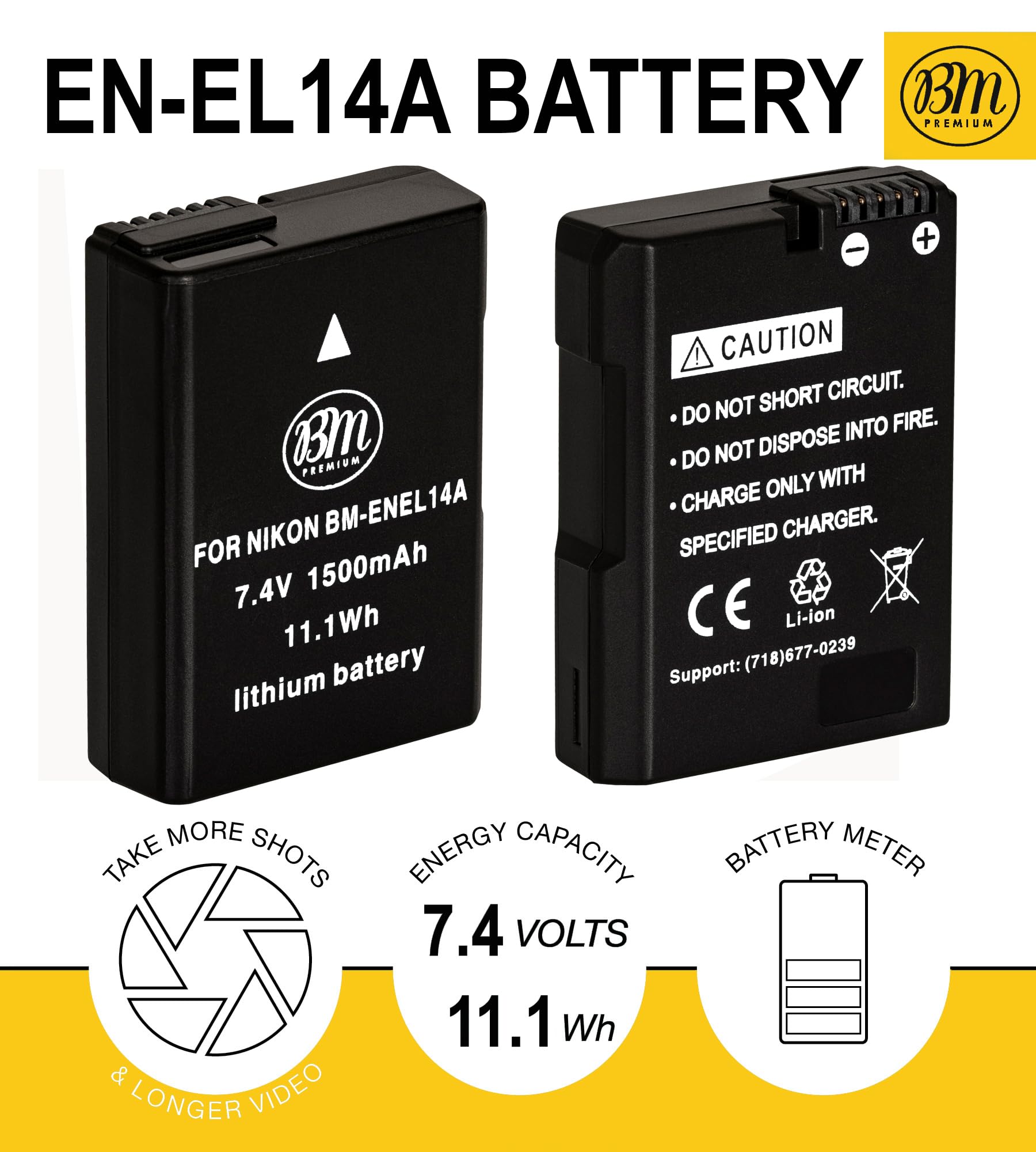 BM Premium 2 Pack of EN-EL14A Batteries and Dual Bay Battery Charger for Nikon D3100, D3200, D3300, D3400, D3500, D5100, D5200, D5300, D5500, D5600, DF Coolpix P7000, P7100, P7700, P7800 Cameras
