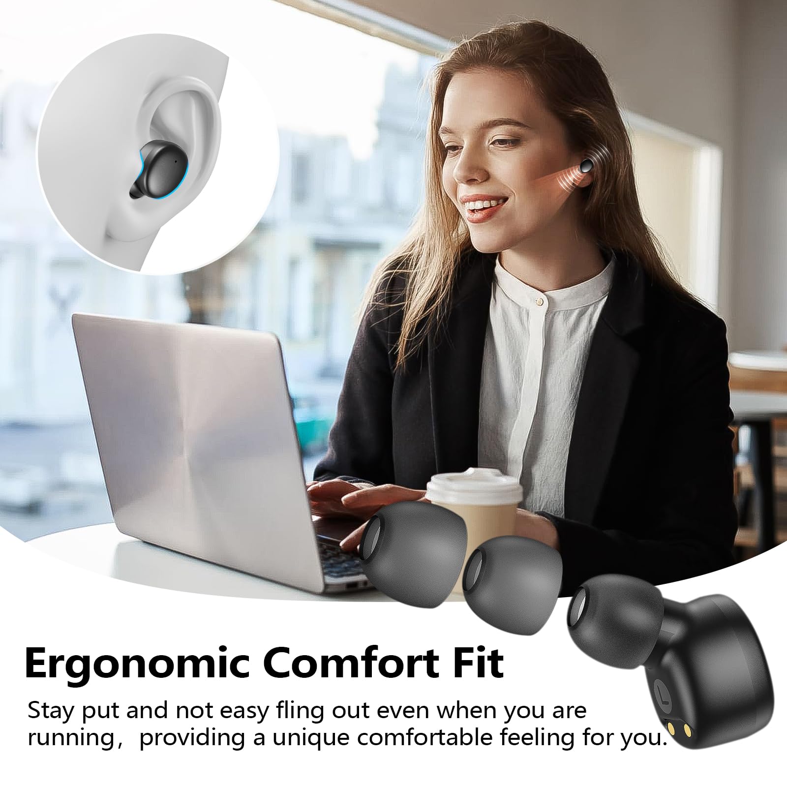 kurdene Wireless Earbuds Bluetooth 5.3 in Ear Buds Light-Weight Headphones,Deep Bass Sound,Built-in Mics Headset,Clear Calls Earphones for Sports Workout