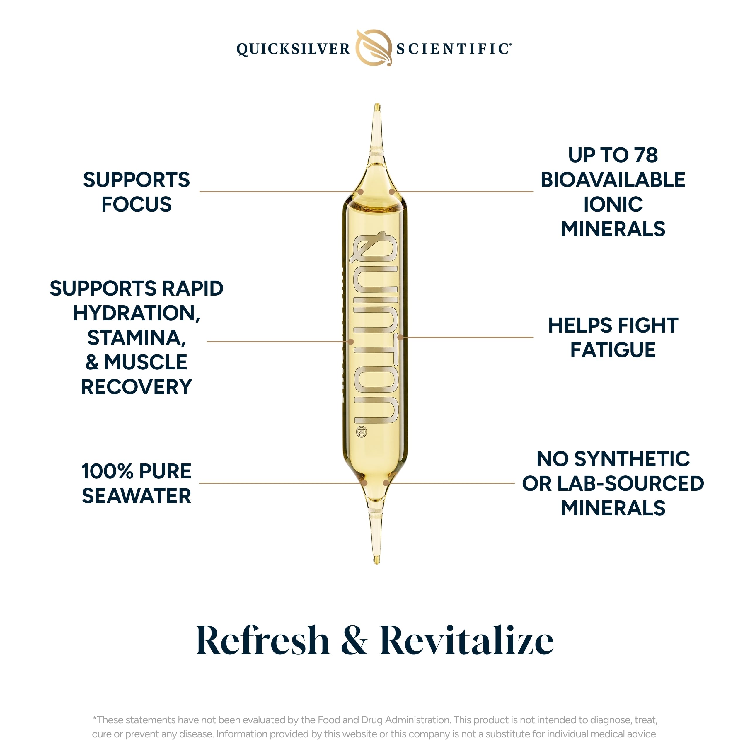 Quicksilver Scientific Original Quinton Hypertonic Solution - Sea Water Hydration - Liquid Minerals with Electrolytes for Muscle Recovery, Stamina+Mineral Replenishment (30 Single Serving Glass Vials)
