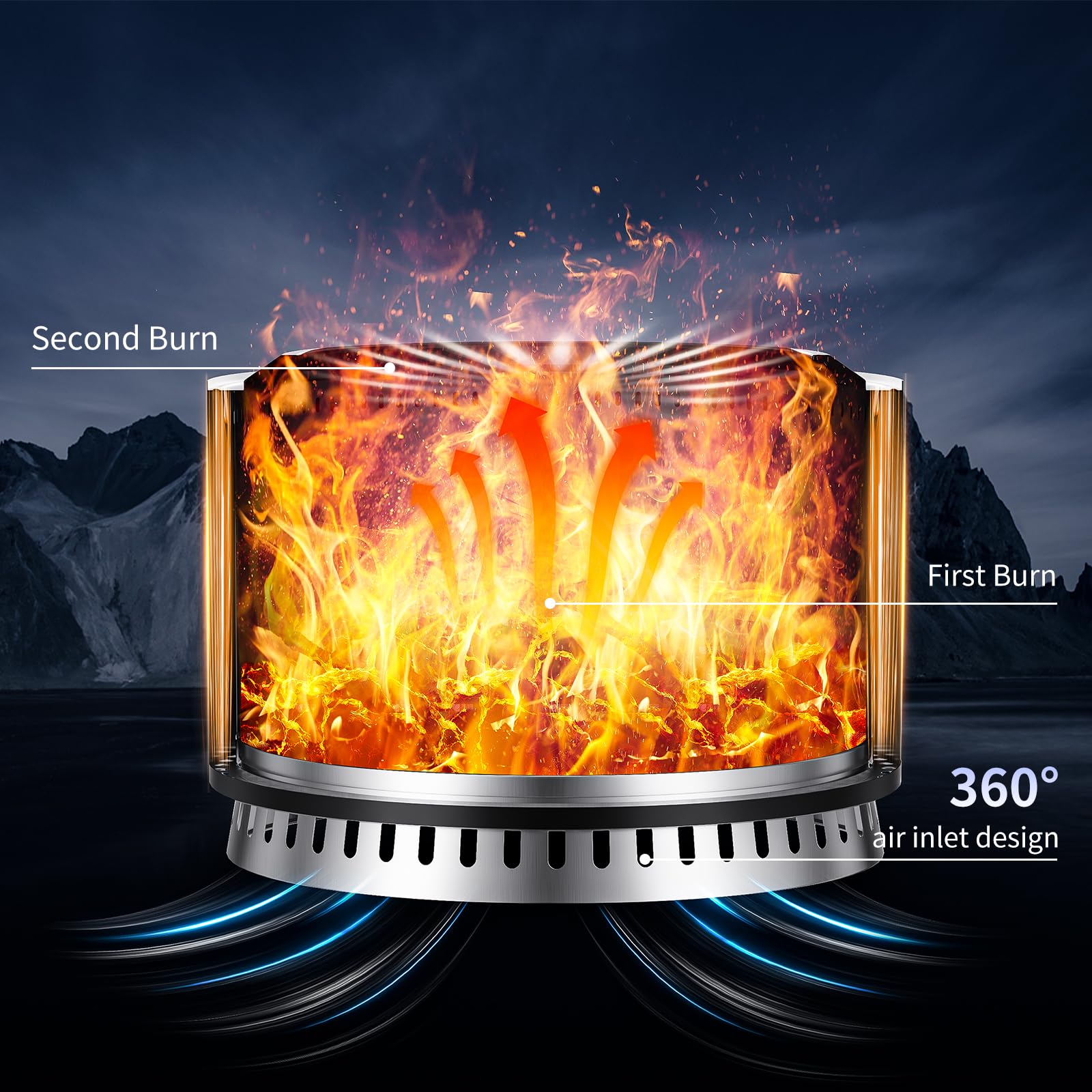 Grovellis 27 inch Smokeless Fire Pit with Waterproof Cover, Stainless Steel Outdoor Smokeless Firepit, Wood Burning Fire Pits for Camping, Bonfire,Low Smoke Firepit for Outside