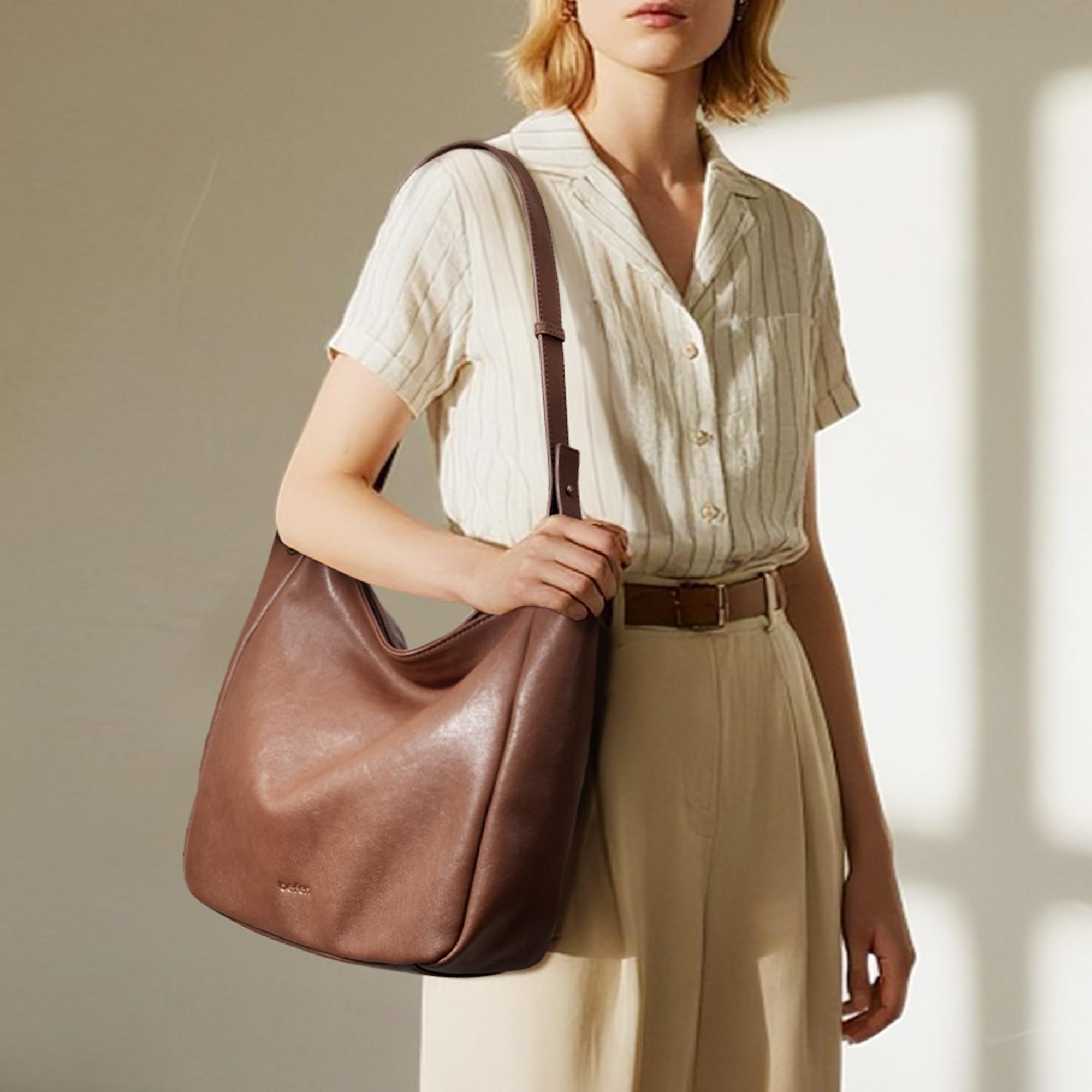 befen Genuine Leather Crossbody Bags for Women, Brown Leather Hobo Bags Vintage Crossbody Purse Designer Leather Shoulder Bags with 2 Detachable Straps Trendy Soft Womens Shoulder Handbags for Travel