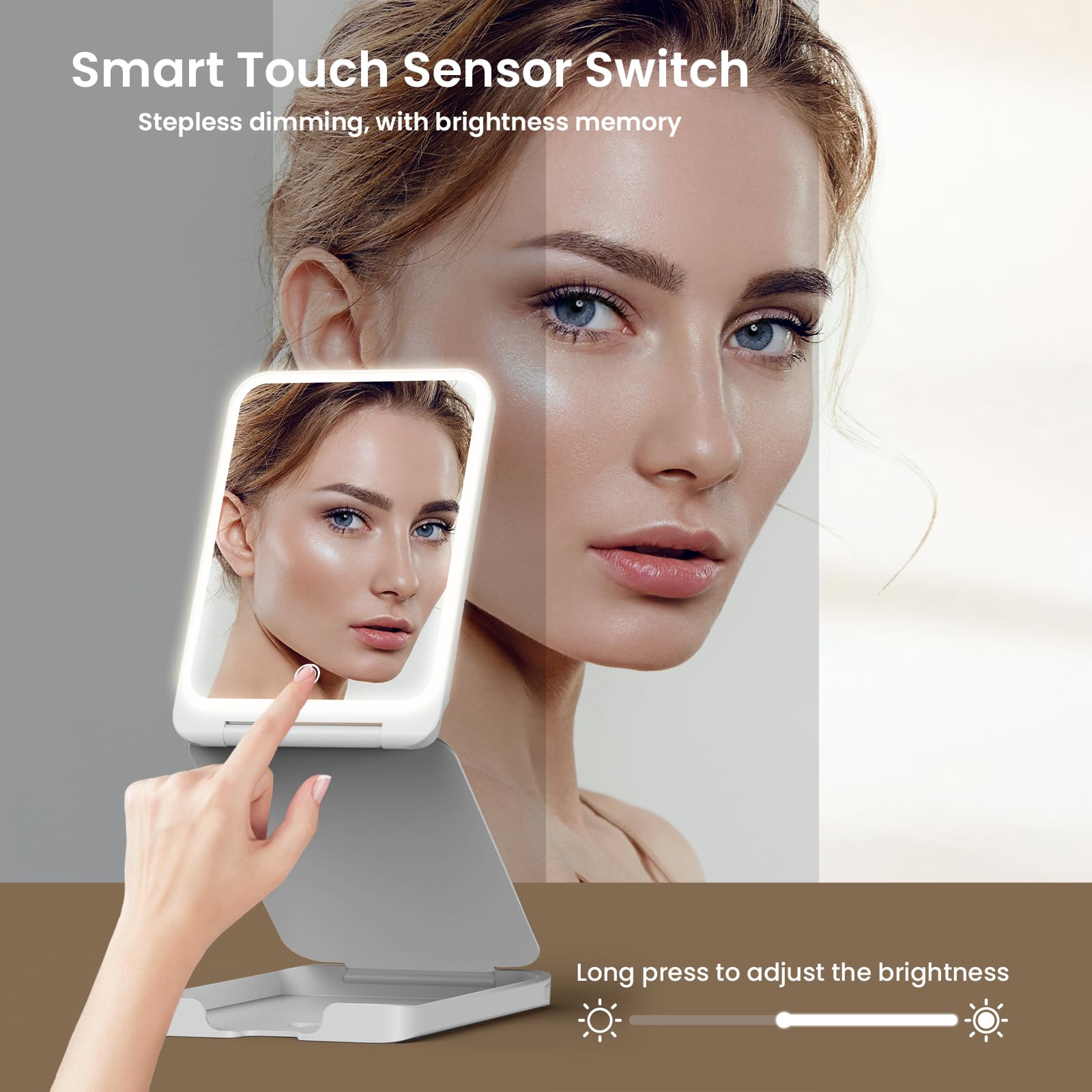 LAMPICK Travel Makeup Mirror with Lights Bundle High-Speed Hairdryer