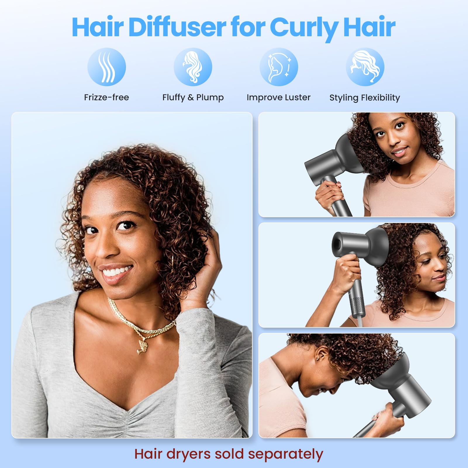LAMPICK Hair Dryer Diffuser, Diffuser Attachment for Hair Dryer for Curly & Wavy Hair, Hair Diffuser for Curly Hair for Home Salon Gym Women Men & Pet Grooming