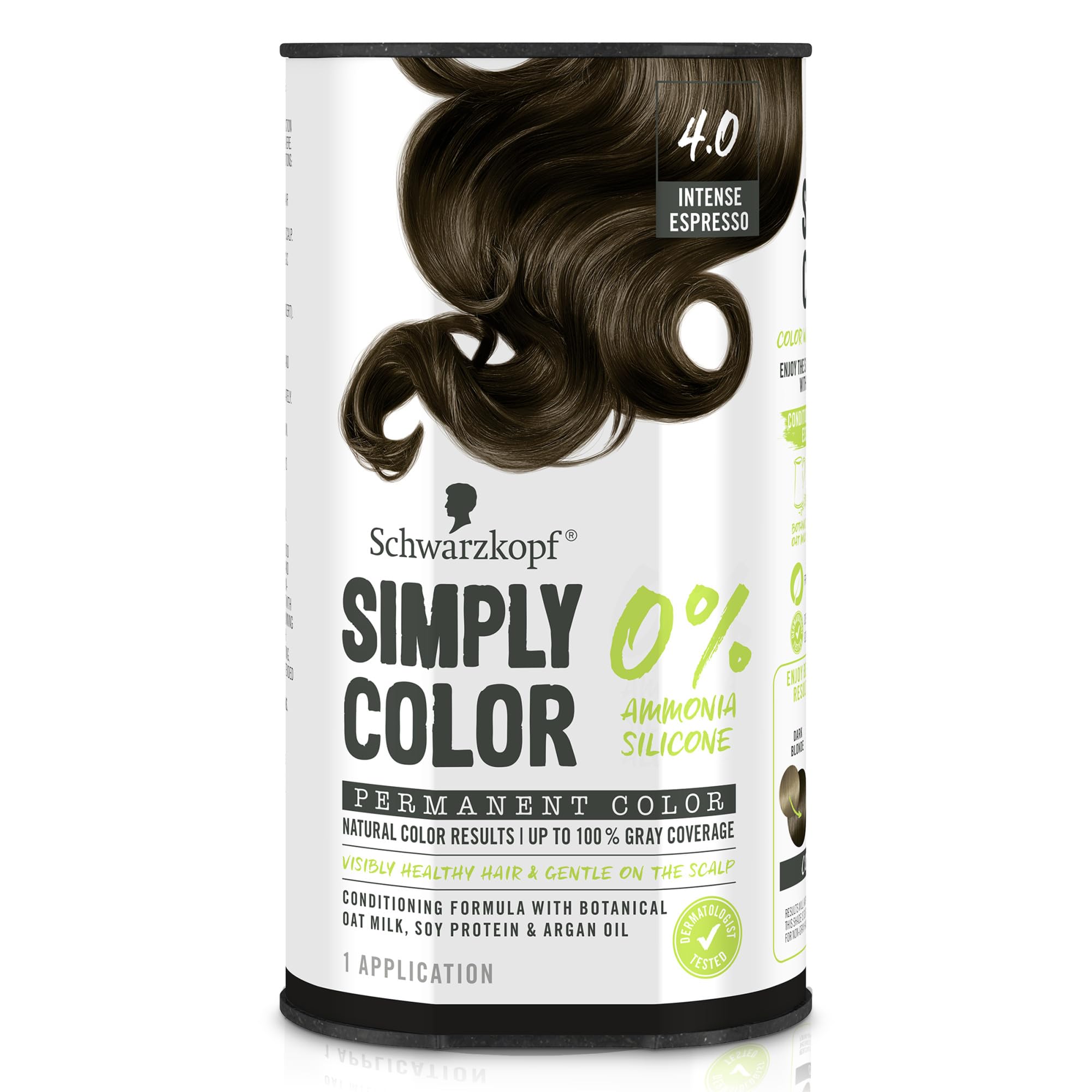 Schwarzkopf Simply Color Hair Color 4.0 Intense Espresso, 1 Application - Permanent Hair Dye for Healthy Looking Hair without Ammonia or Silicone, Dermatologist Tested, No PPD & PTD