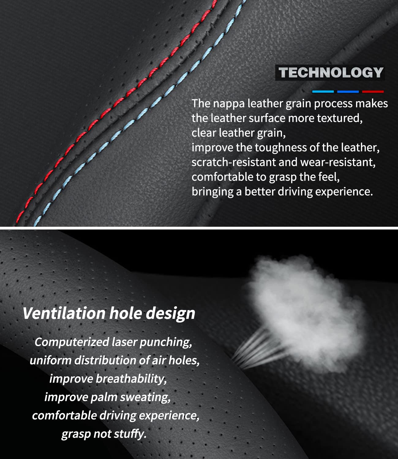 Deer Route Custom-Fit for BMW Steering Wheel Cover, Premium Leather Car Steering Wheel Cover with Logo, Non-Slip, Breathable, for BMW Accessories (C-Style,for BMW)