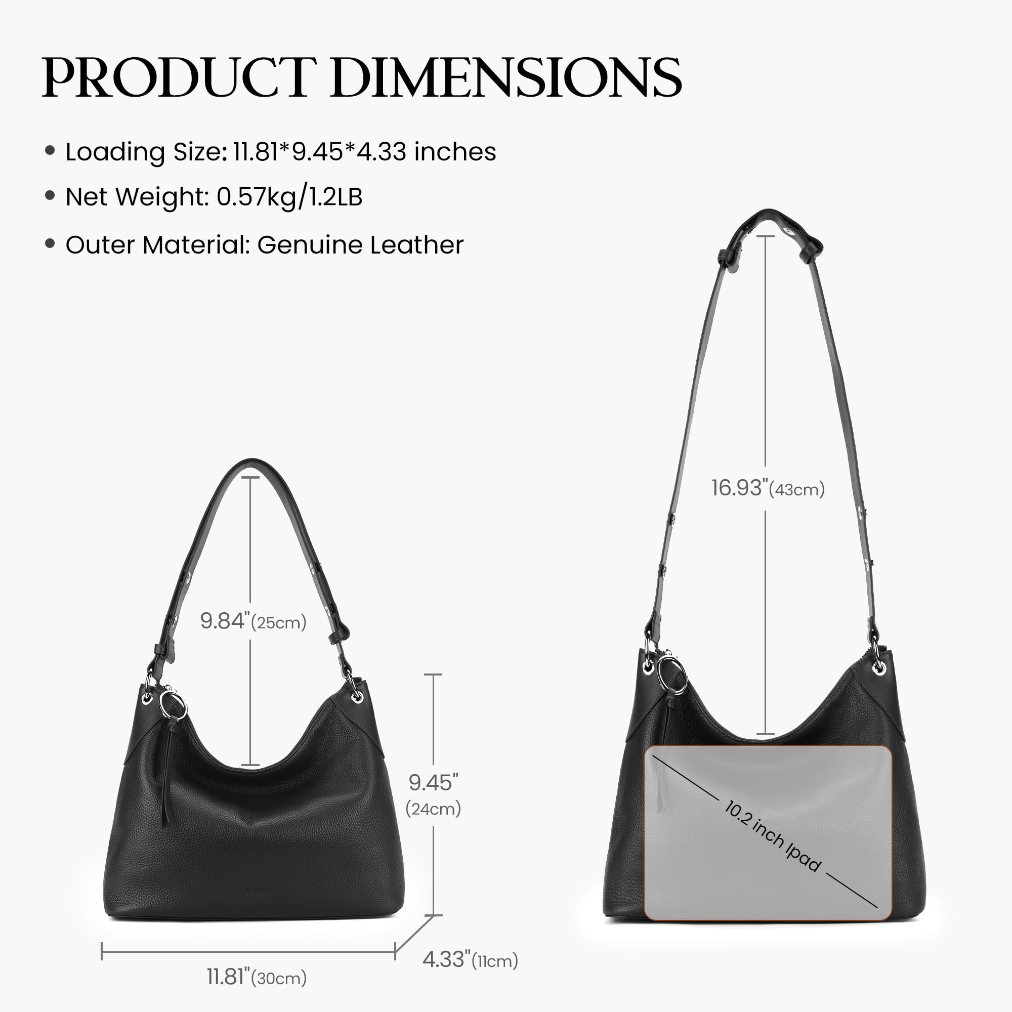 befen Genuine Leather Hobo Crossbody Bags for Women, Black Soft Real Leather Hnadbags Womens Crossbody Purse Shoulder Bag Everyday Hobo Bags with Adjustable Strap & Tassel for Work& Daily & Travel