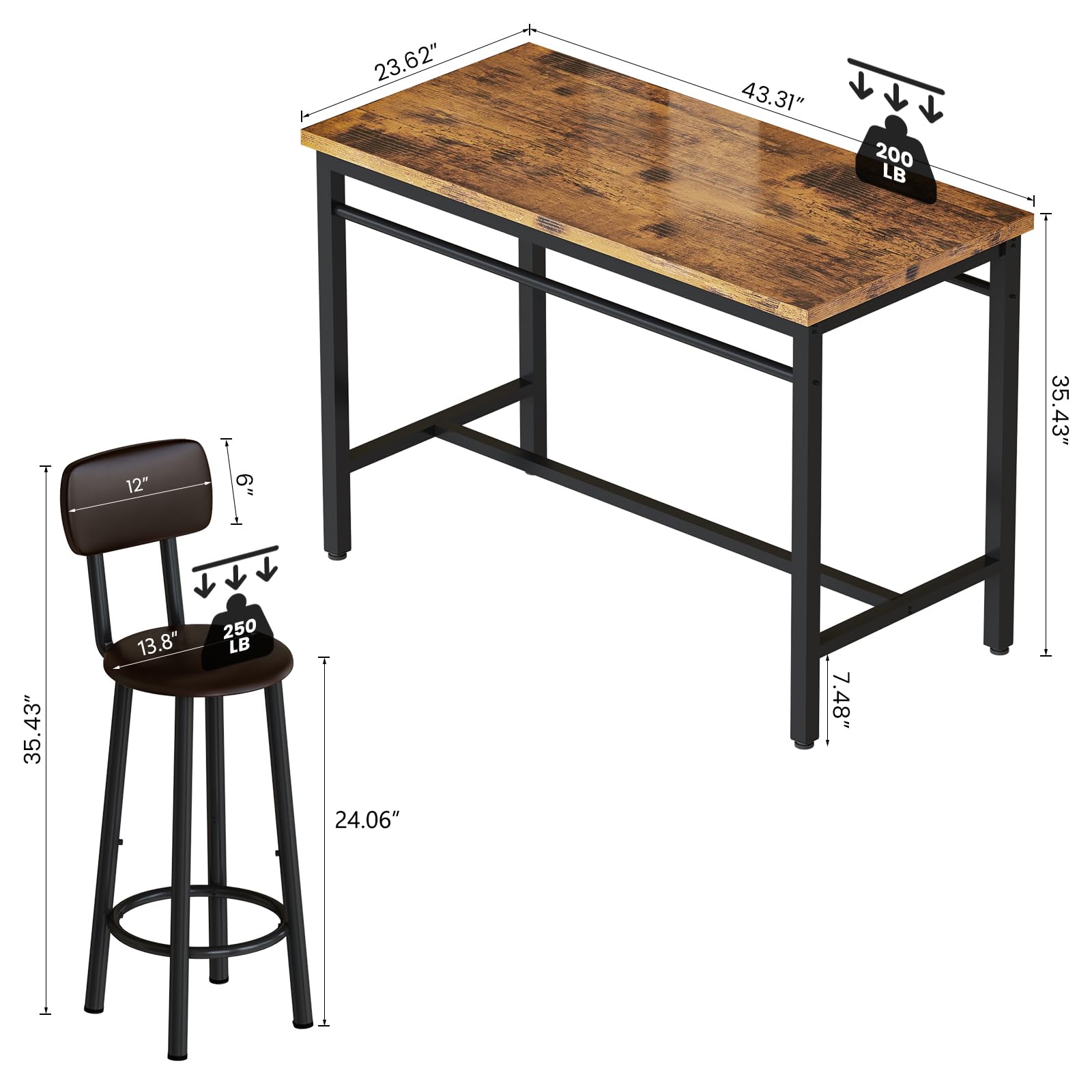 Lamerge Bar Table and Chairs Set Industrial Wood Kitchen Dining Table Space Saving Breakfast Bar Table Counter Height Pub Table with 4 PU Upholstered Chairs with Backrest 5 Pieces Home Kitchen Set
