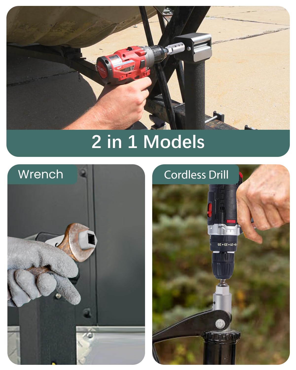 Heavy Duty Trailer Jack Drill Adapter with Cordless Drill, 1/2 to 1 Stainless Steel Socket Adapter Fits Any 1" Drive On Trailer Jack - 1Pack.