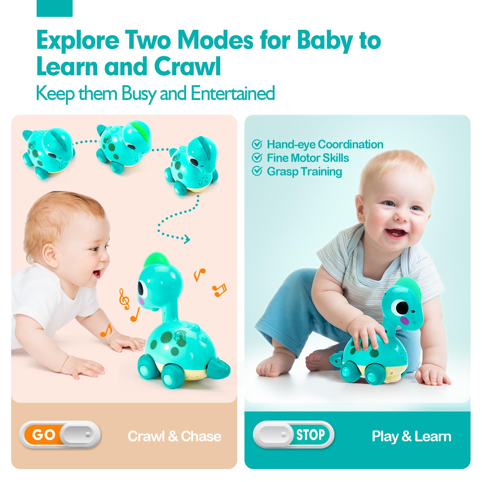 Baby Toys 6-12 Months - Touch & Go Musical Light Infant Toys Baby Crawling Baby Toys 12-18 Months, Tummy Time Toys for 1 Year Old Boy Gifts Girl Toddlers Christmas Stocking Stuffers for Age 1-2