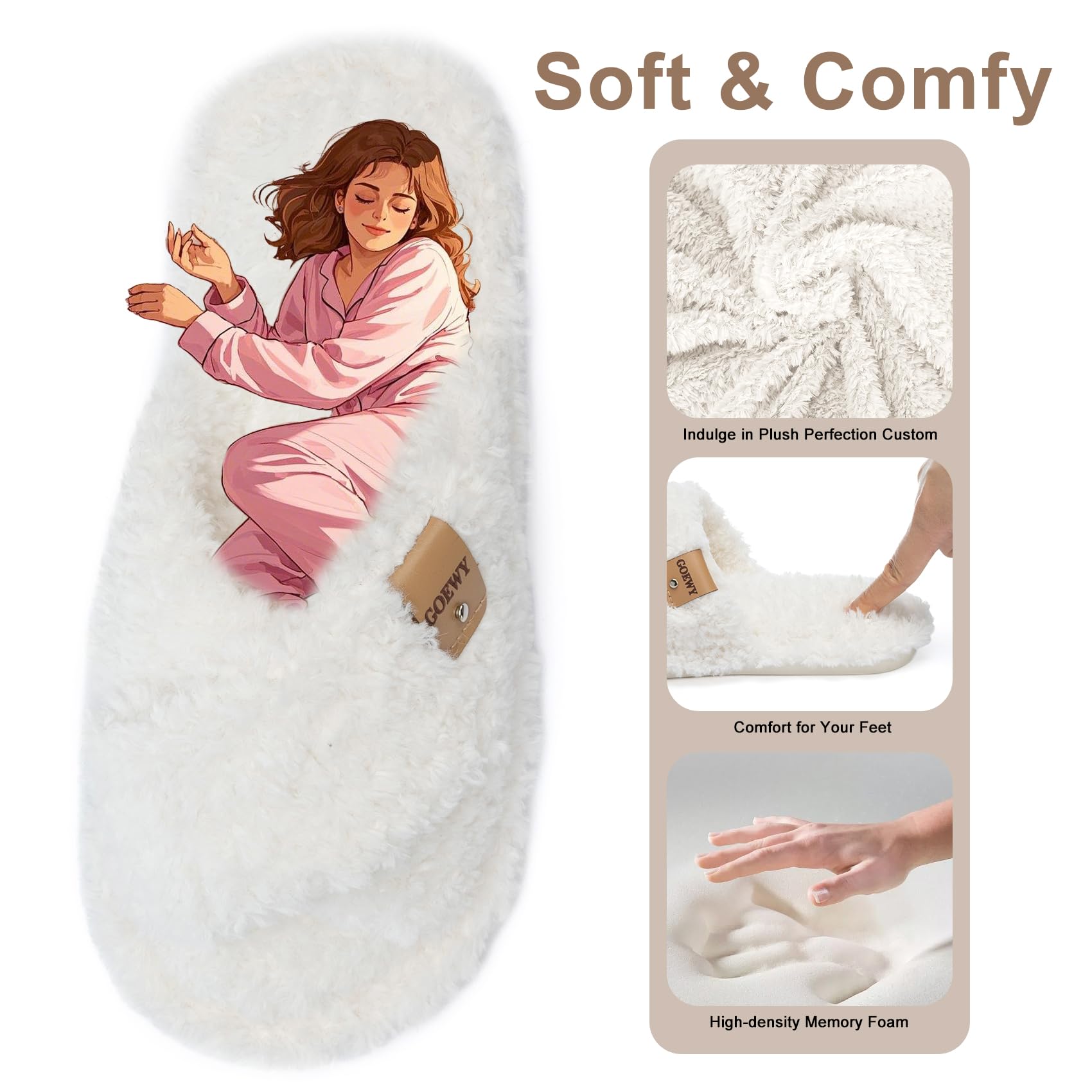 GOEWY Fuzzy Open Toe Slippers for Women Indoor and Outdoor with Memory Foam Cozy Cross Band Cute Slipper Soft House Shoes Slides Slip On Gifts for Women Mom Her Ladies Bridesmaid White
