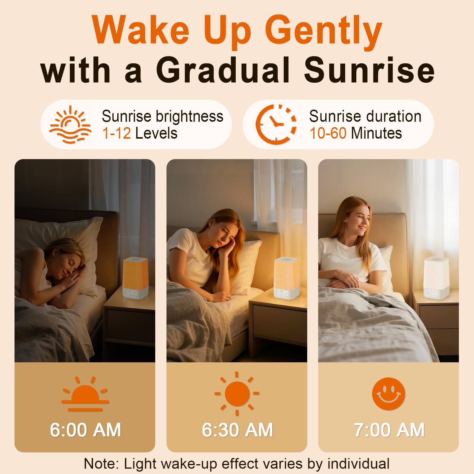 Wkzay White Noise Sound Machine: 30 Soothing Sounds, Sunrise Alarm Clock for Adults Gentle Wake Up, Adjustable Volume & Night Light, Timer - Easy to Sleep, Relax, Focus