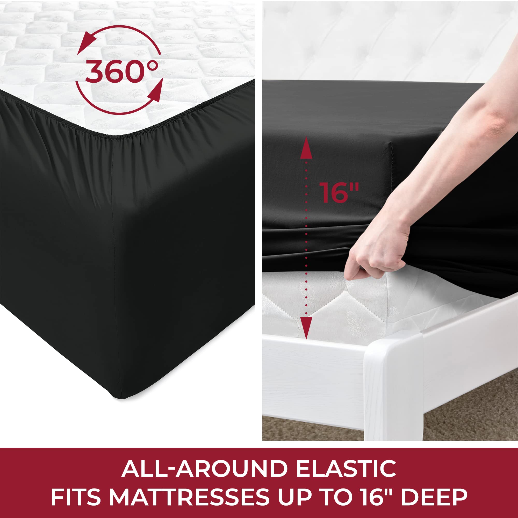 Mellanni Bed Sheet Set + 2 Pillow Shams Bundle&Save - Hotel Luxury Bedding Sheets & Pillowcases - Bundle Includes: 4pcs Bed Sheet Set and 2 Pillow Shams with 2" Flange (Queen/Standard, Black)