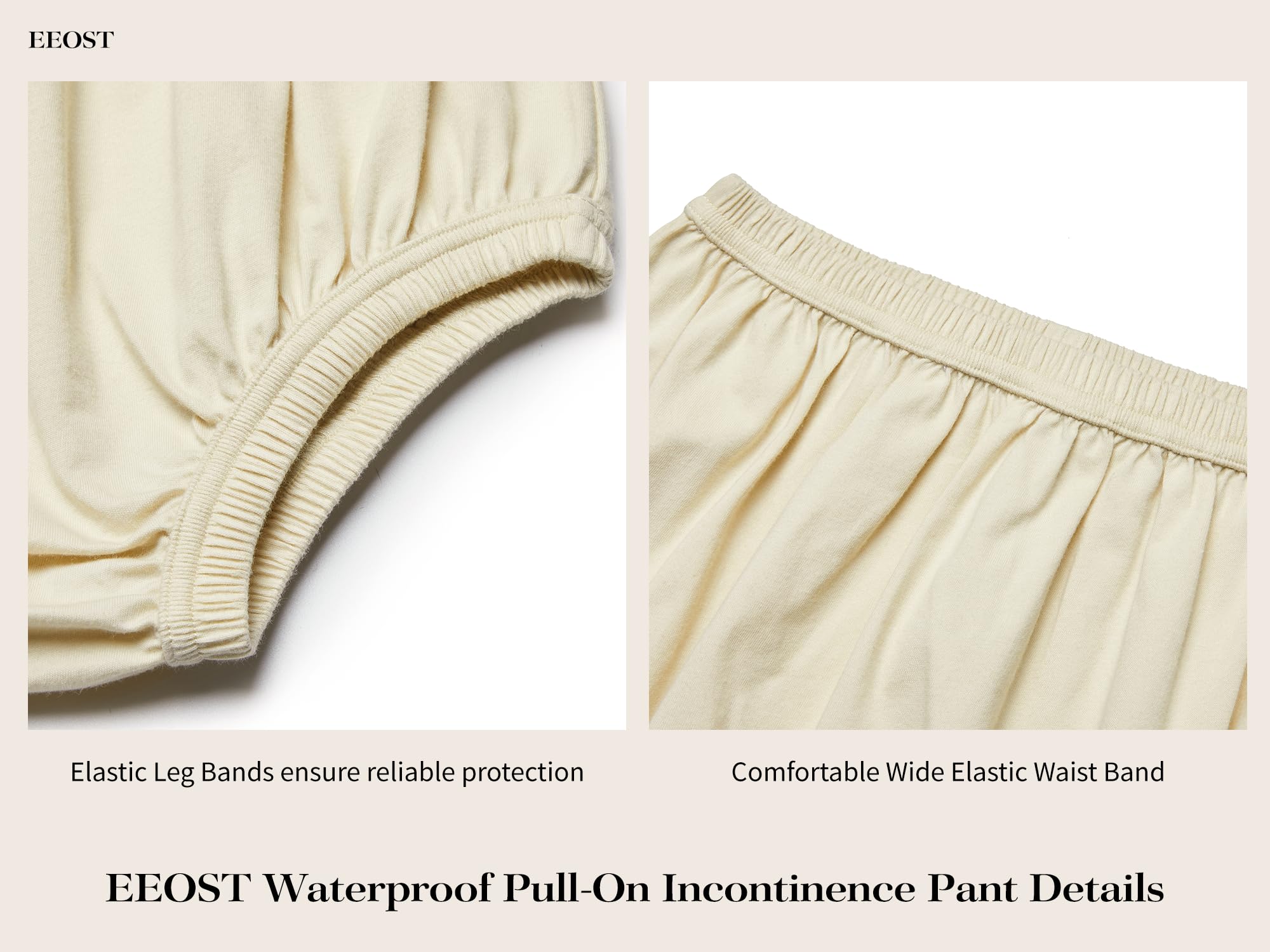 Adult Diaper Cover for Incontinence Noiseless Leak-Protection Underwear Plastic Pants Over Diapers Waterproof Rubber Pants (Beige, S)