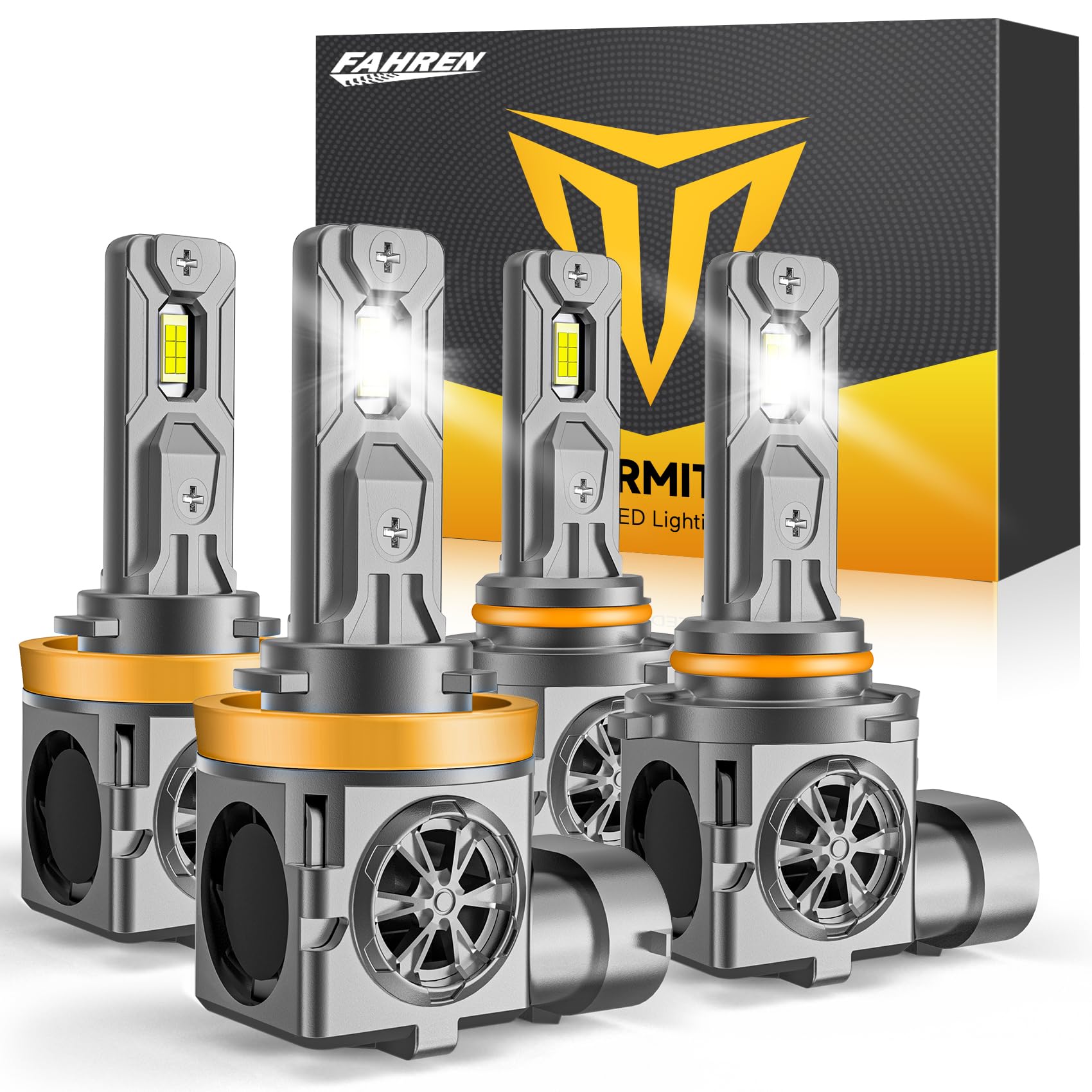 Termitor 9005/HB3 H11/H8/H9 LED Bulbs Combo, 110,000LM Insane Brightness, Real 1:1 Mini Size, 6500K White 70,000Hrs Long Service Life with Cooling Fans, Plug N Play, Pack of 4