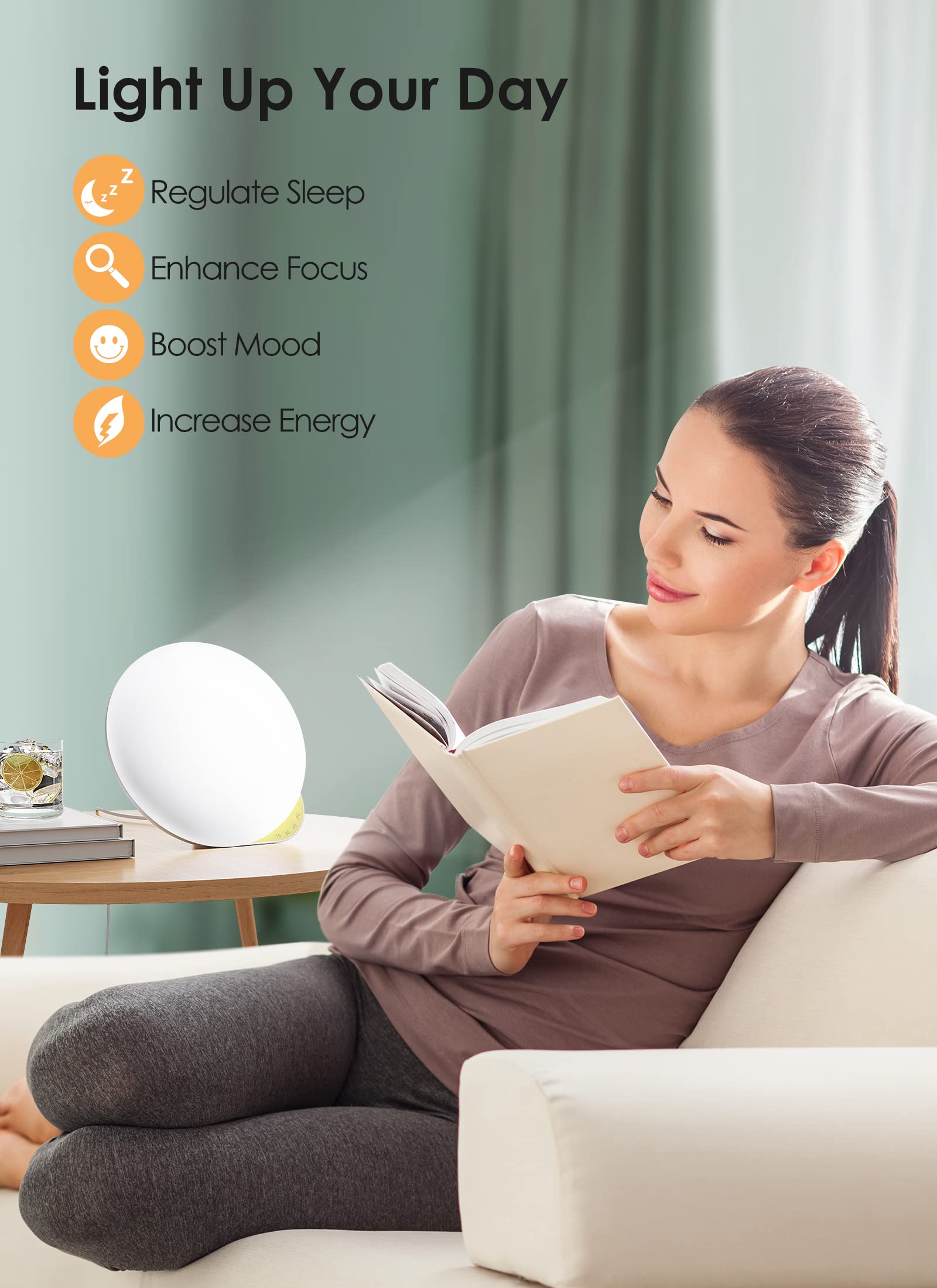 Light Therapy Lamp, MediAcous UV-Free 10000Lux Therapy Light, Sunlight Lamp with 4 Brightness Levels & Color Temperature & Timer, Daylight Lamp with Memory Function, Touch Control & Compact Size