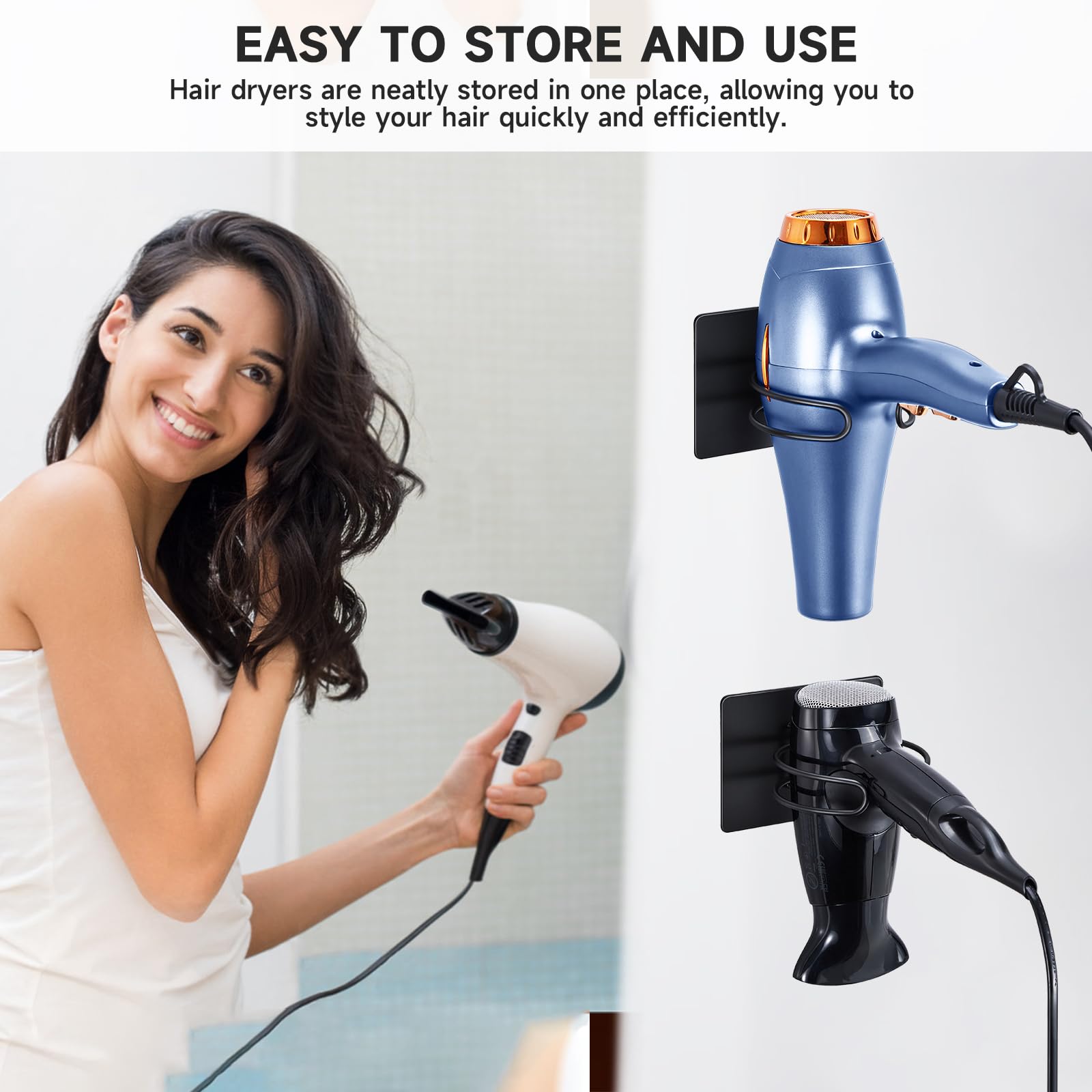 LOXSUN Hair Dryer Holder Wall Mounted, Hairdryer Holder for Bathroom, Blow Dryer Holder, Hair Tool Organizer for Hair Dryer Hanger Storage, Adhesive Blow Dryer Organizer (Black)