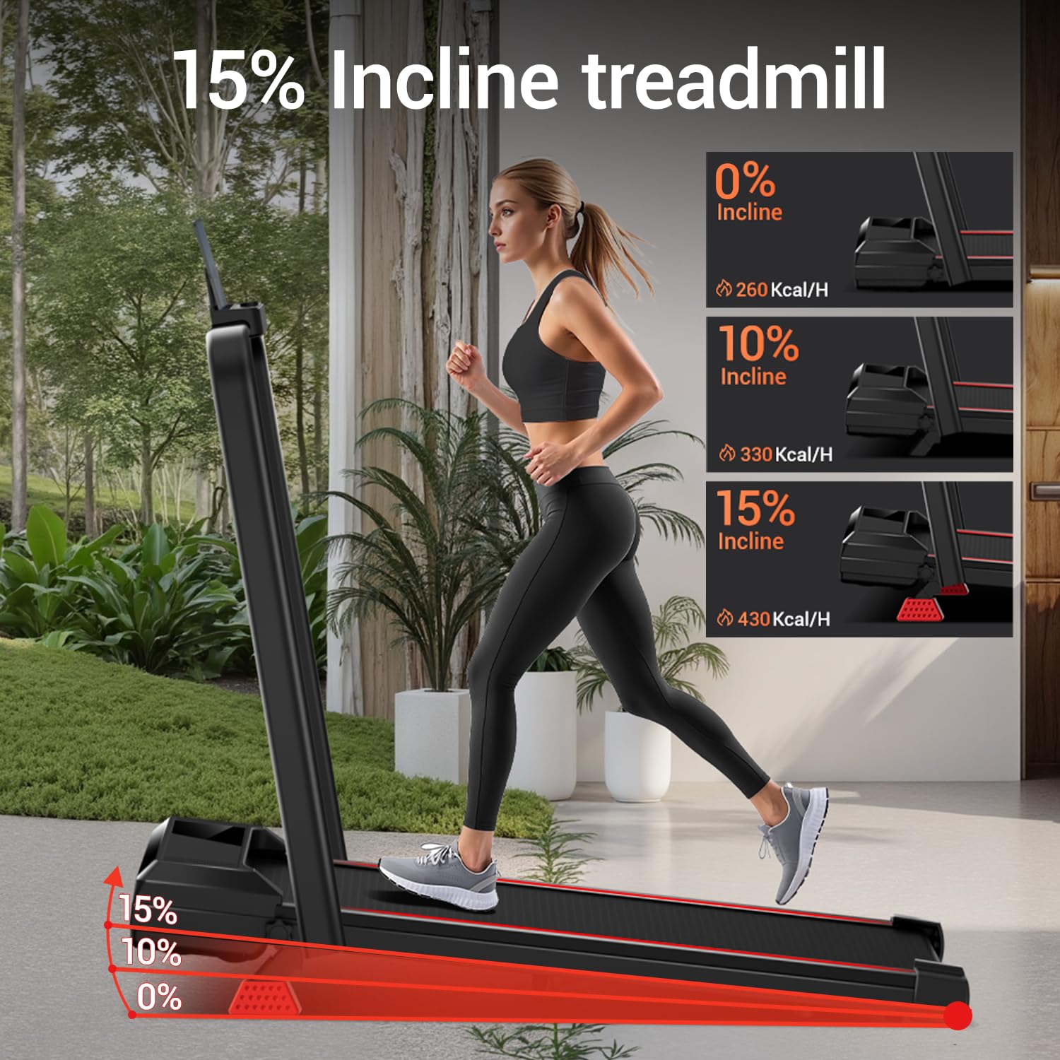 15% Incline Walking Pad Treadmills for Home and Office, 3-in-1 Folding Treadmill, Portable Under Desk Treadmill with 2.5 HP Quiet Brushless, 300 LBS Capacity