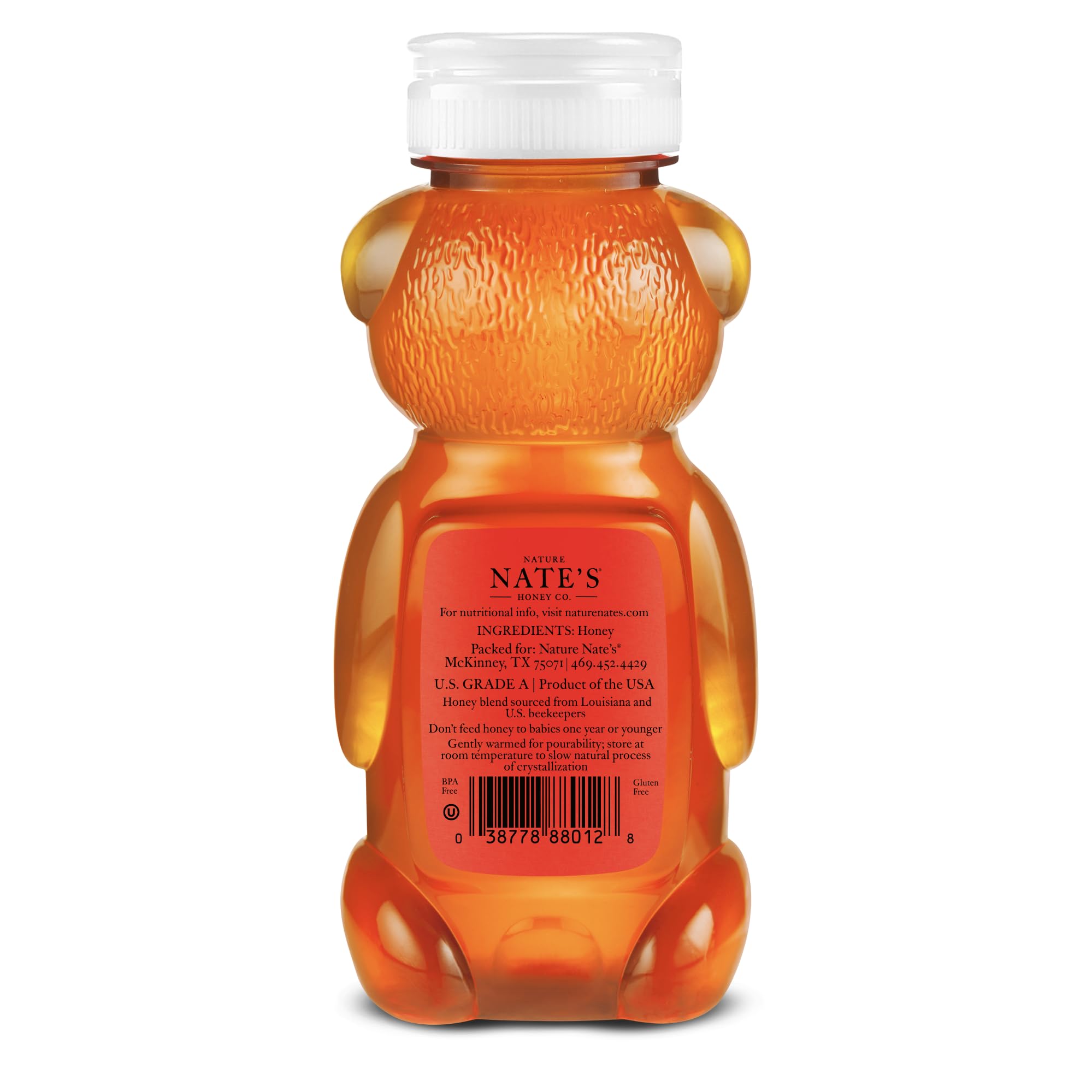 Nate's Louisiana 100% Pure, Raw & Unfiltered Honey - 12 oz. Honey Bear Bottle - All-natural Sweetener