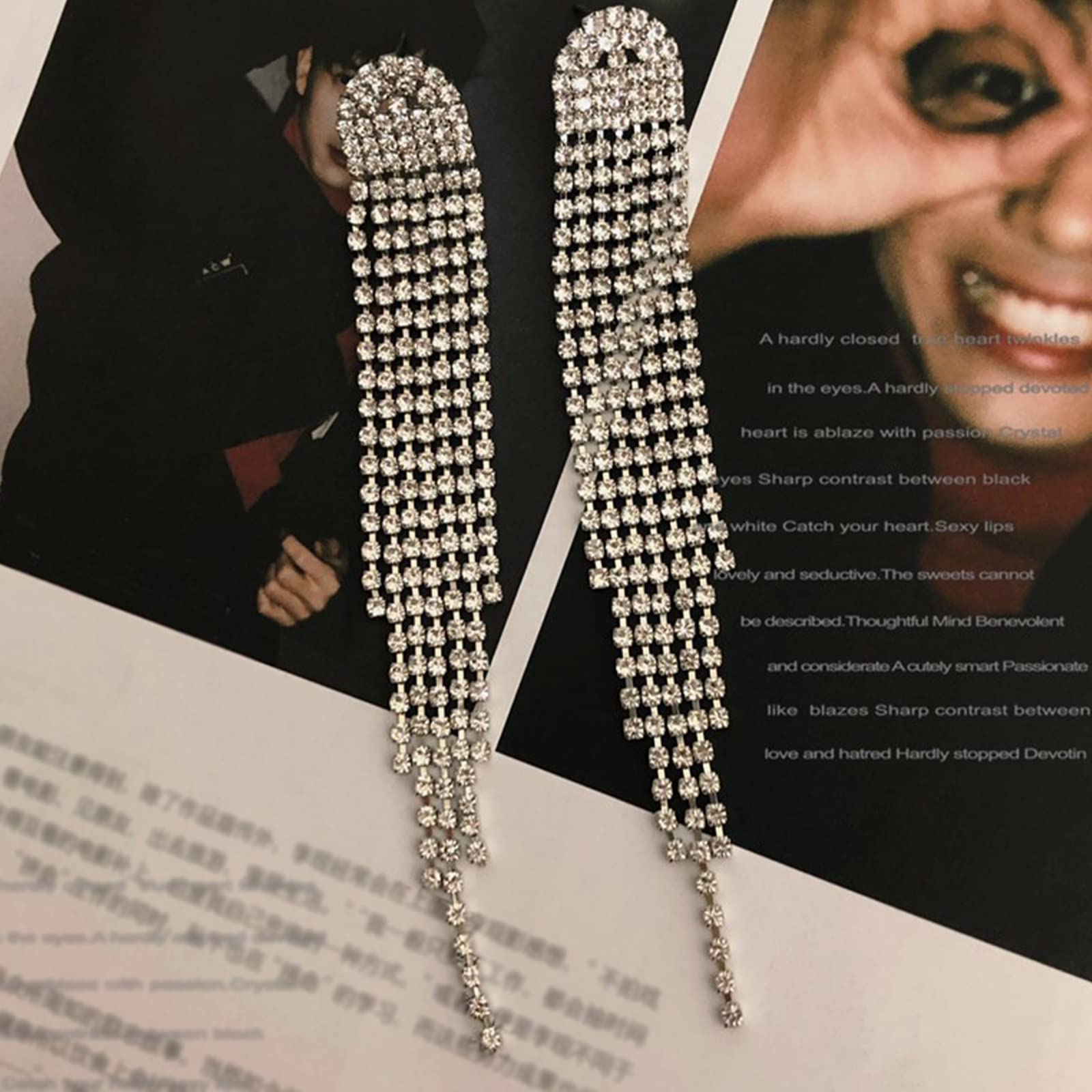 Luxval Rhinestone Earrings Dangling for Women Girls Long Chandelier Earrings Tassel Sparkly Silver Dangle Earrings Lightweight Ear Studs Cubic Zirconia Crystal Statement