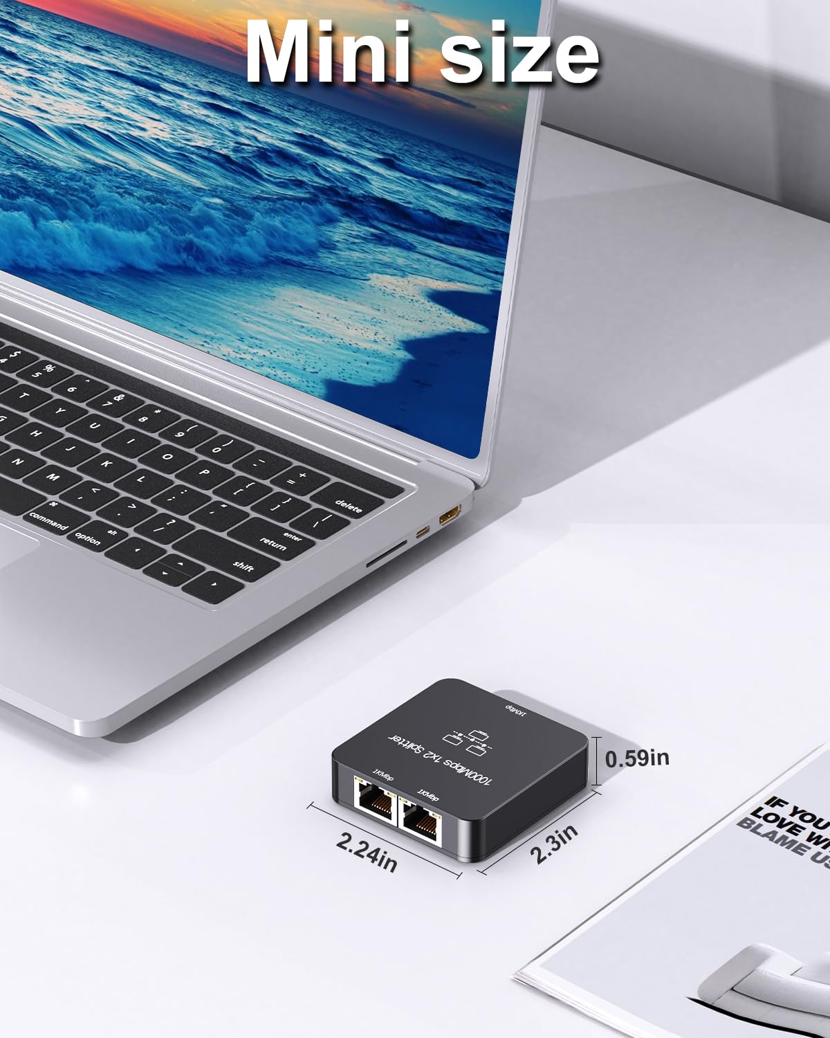 Ethernet Splitter 1 to 2 Out, 1000Mbps High Speed, RJ45 Splitter with USB Power Cable, Gigabit Internet Splitter Connector for Cat 5/5e/6/7/8 Cable, Black