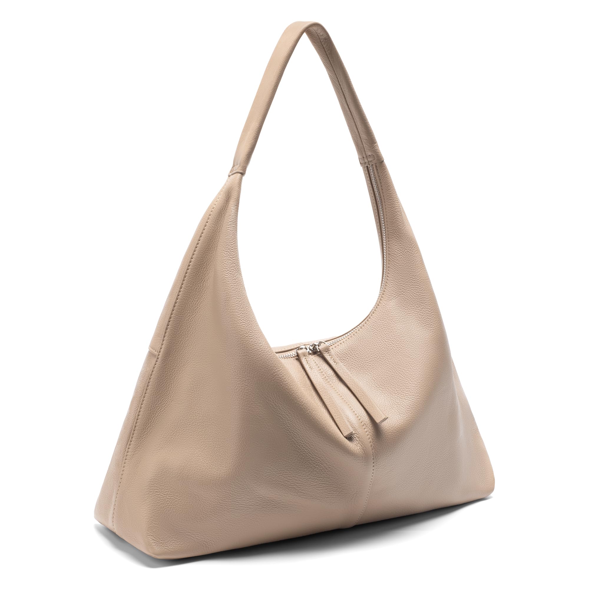 befen Leather Slouchy Hobo Bags for Women, Ultra Soft Full Grain Leather Large Tote Bag,Lightweight Tote Purses Foldable Shoulder Handbag, Oversized Hobo Bags for Women Work Travel, Milk Tea