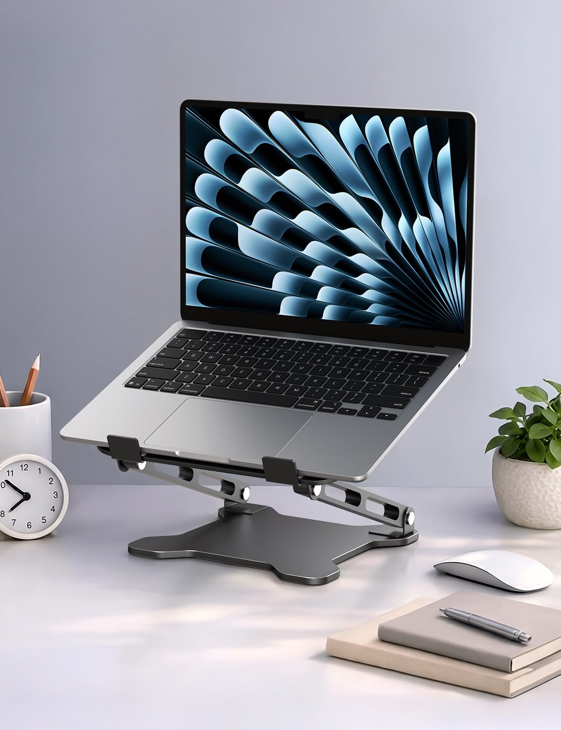 LOXP Adjustable Laptop Stand for Desk, Metal Foldable Laptop Riser, Ventilated Cooling Printer Stand, Ergonominc Computer Notebook Stand for Desk Compatible with 10-15.6“ Laptops