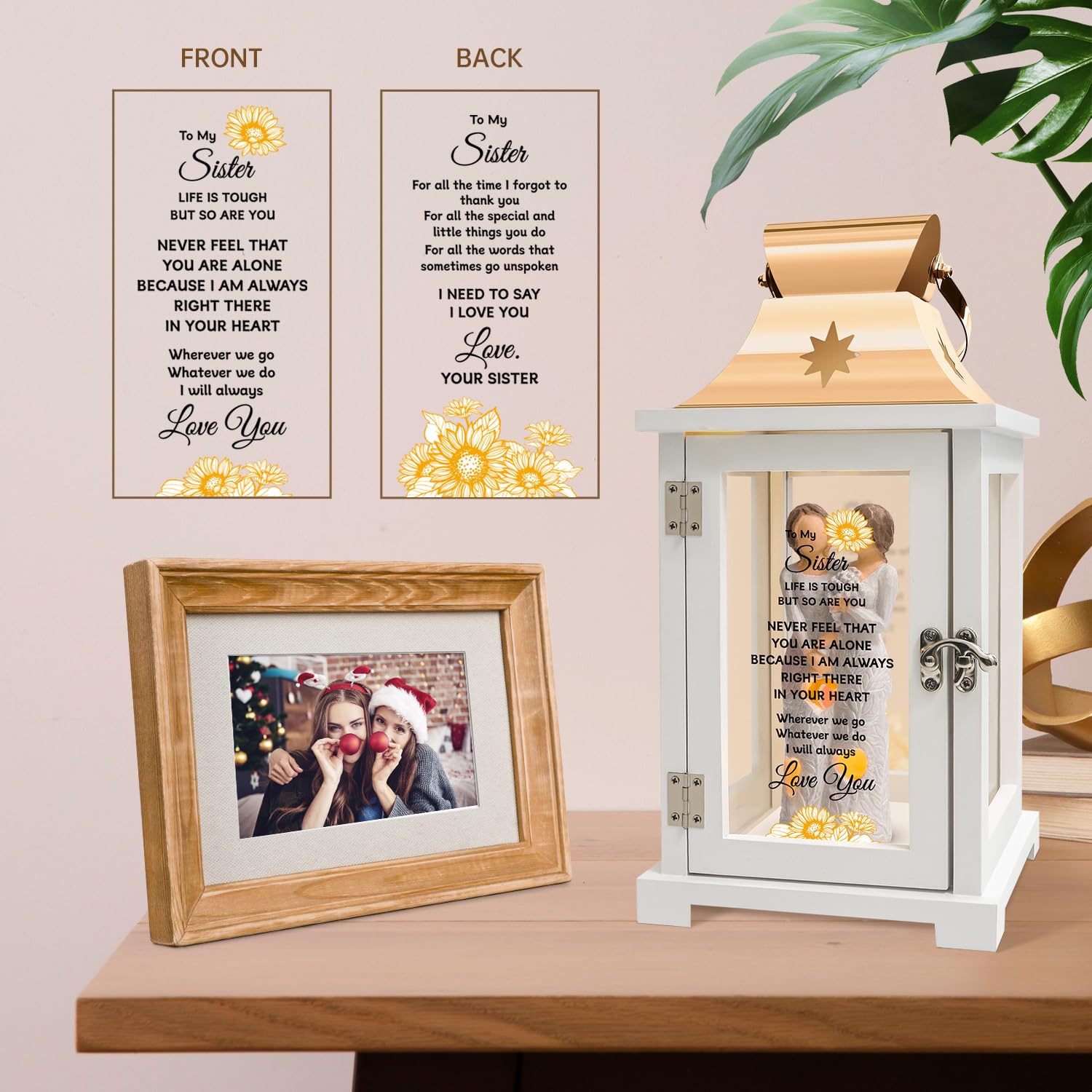 Homazing Sister Gifts Lantern - Unique Sister Gifts from Sister, Birthday Gifts for Sister Best Sister Gift Ideas for Mothers Day Christmas Thanksgiving Sisters Figurine Lantern Gifts from Sister