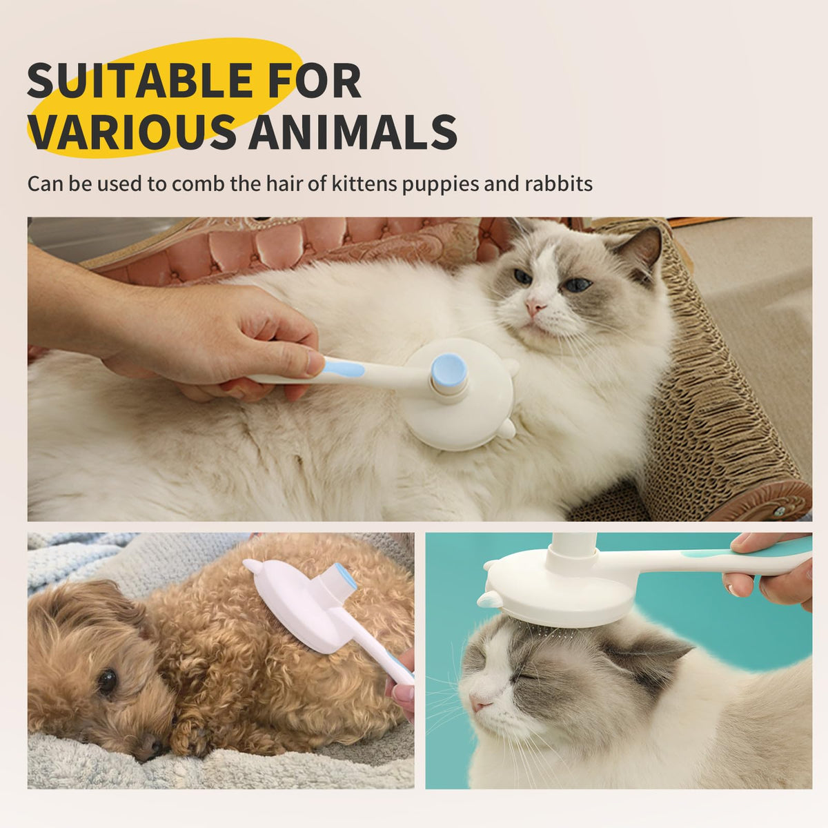 KYMARI Cat Hair Brush for Grooming, Self Cleaning Slicker Brush for Cat, Skin Friendly Pet Brush for Shedding, Pet Grooming Tool, Blue
