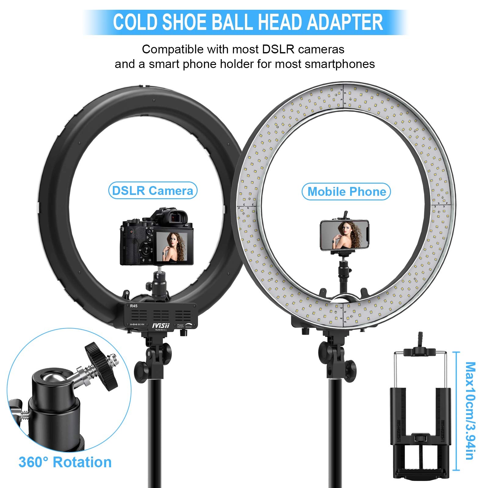 Ring Light with Stand and Phone Holder, IVISII 18 inch Ring Light,55W 5500K LED Ring Light for Live Stream/Makeup/YouTube Video, Dimmable LED Beauty Selfie Ring Light for TikTok Photography
