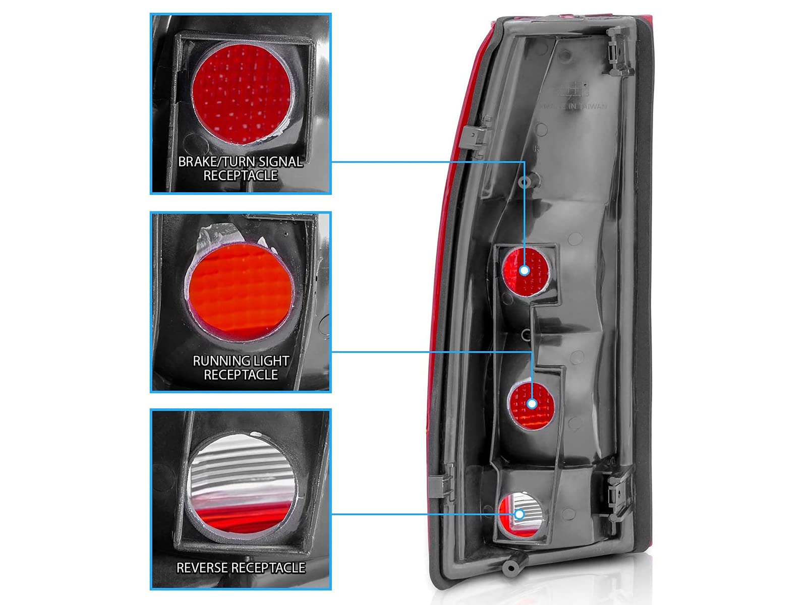 AmeriLite OE Replacement Halogen Tail Lights For Chevy GMC c1500 C/K C10 Silverado Sierra Tahoe Yukon Full-Size Blazer - Driver and Passenger Side, Vehicle Light Assembly, Red