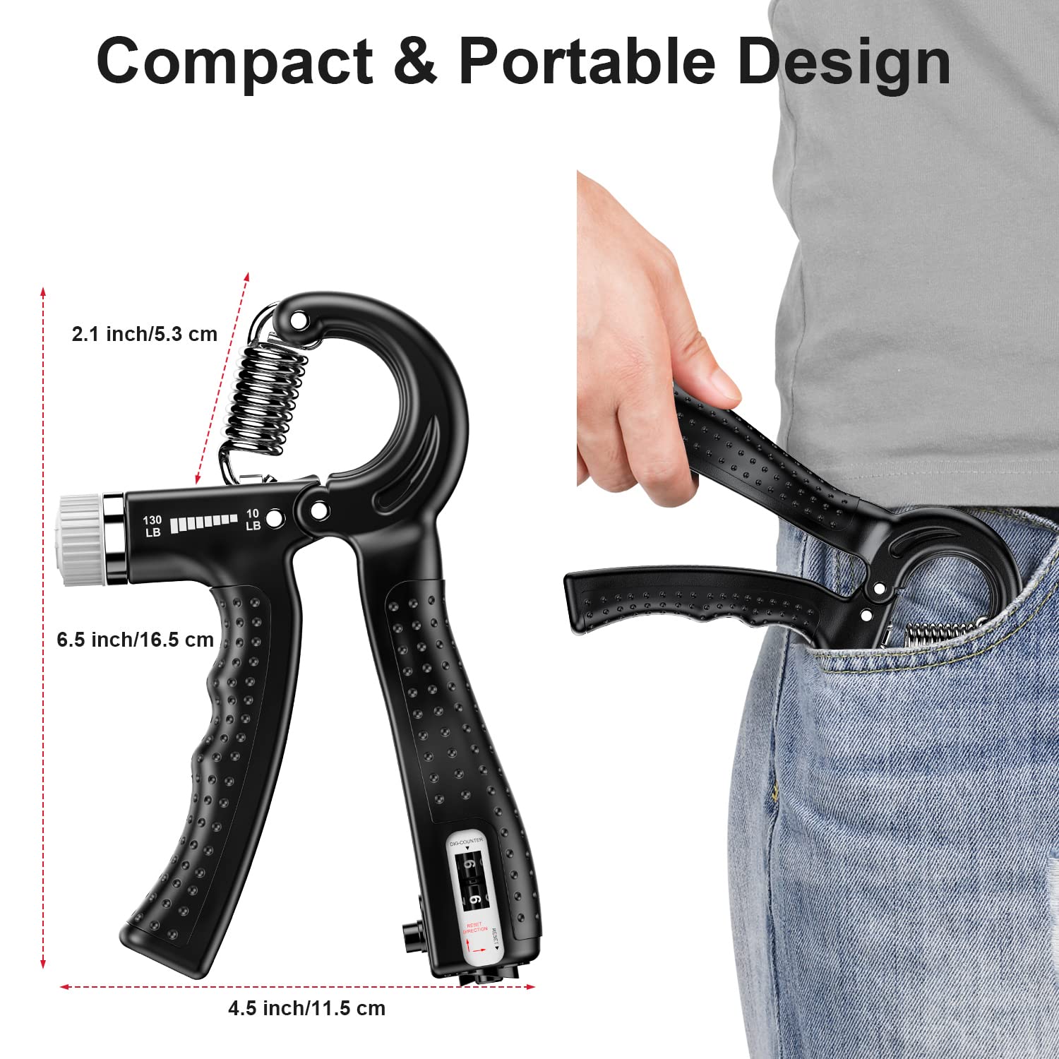 KDG Hand Grip Strengthener 2 Pack(Black) Adjustable Resistance 10-130 lbs Forearm Exerciser,Grip Strength Trainer for Muscle Building and Injury Recovery for Athletes