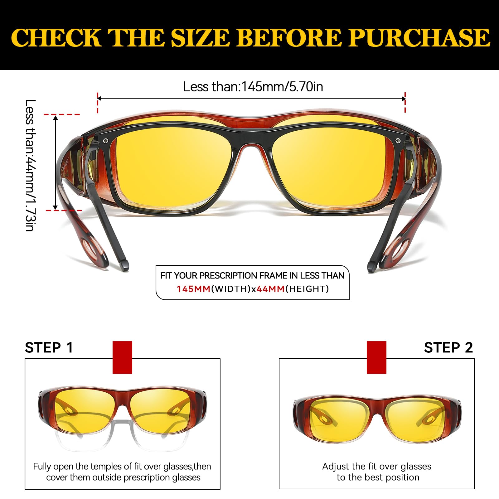 TJUTR Night Vision Driving Glasses for Women Men, Fit Over Wraparound Eyeglasses, Polarized Yellow Lens Anti-glare Nighttime