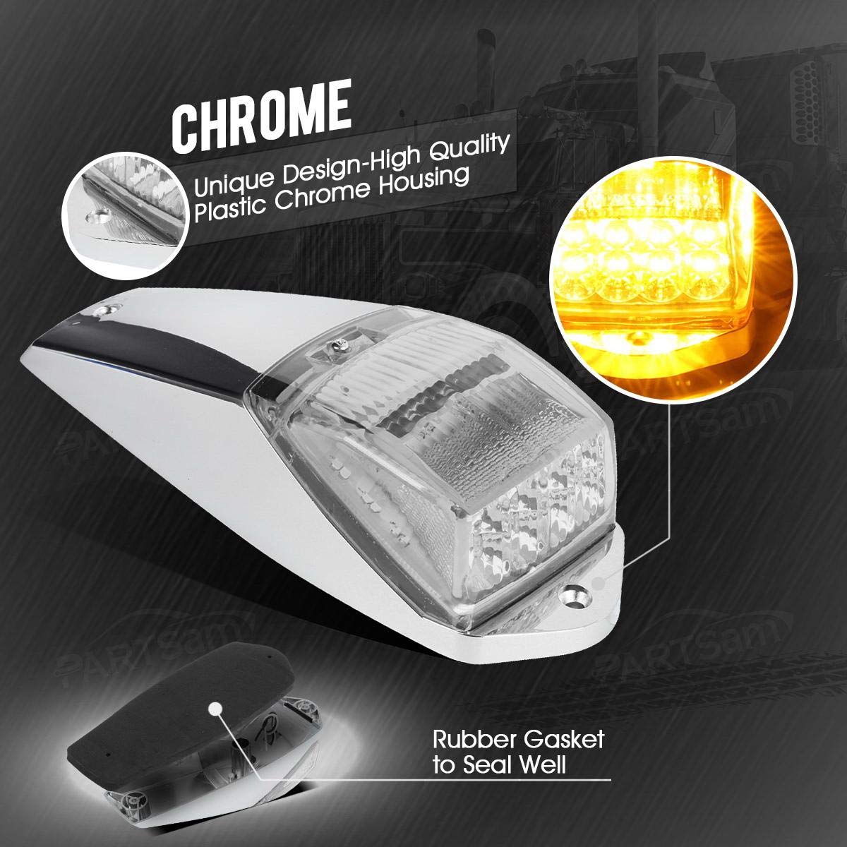 Partsam 5pcs Clear Lens 31LED Amber Cab Marker Top Roof Running Lights w/Chrome Base Compatible with Peterbilt/Kenworth/Freightliner//Western Star/Mack/International/Paccar Trailer Trucks