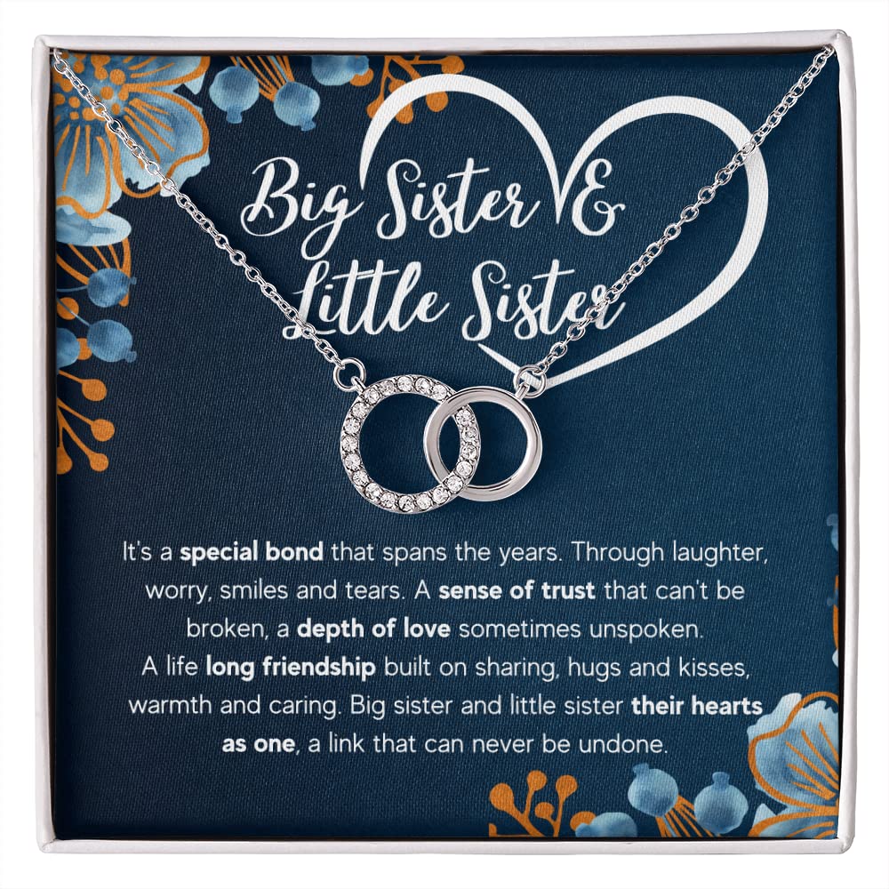 FG Family Gift Mall Sisters Gifts From Sister Necklaces For 2 Big Sister and Little Sister Happy Birthday Present For Women Jewelry Best Sister with Message Card and Gift Box, Stainless Steel, Cubic