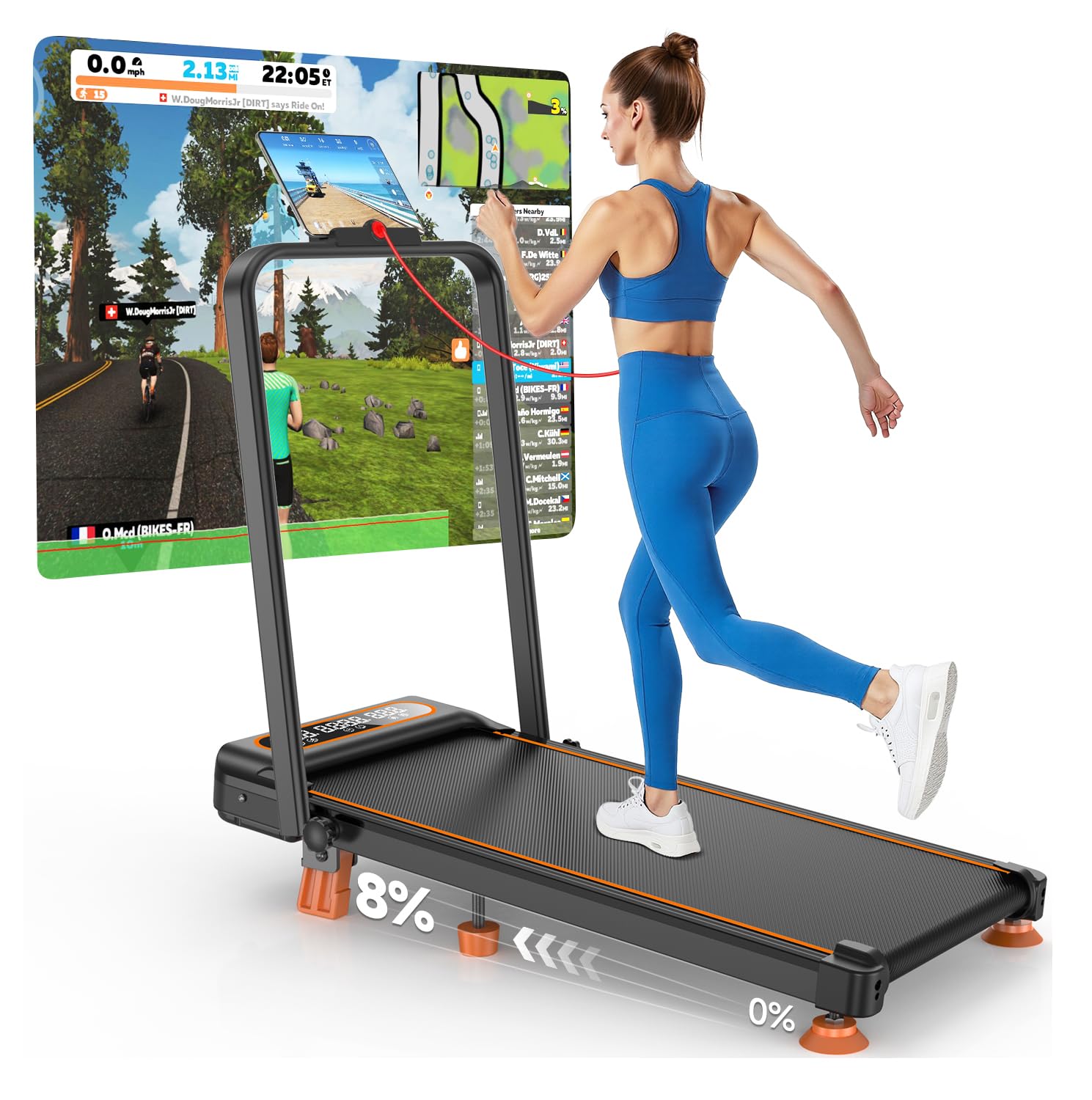 2025 Upgrade Walking Pad Treadmill with 8% Incline & Handle Bar, 3.5HP Portable Treadmill for Home Small, Under Desk Compact Walking Pad 300+lb Capacity, Shock Absorption, 0.6-6mph, Remote, Smart App