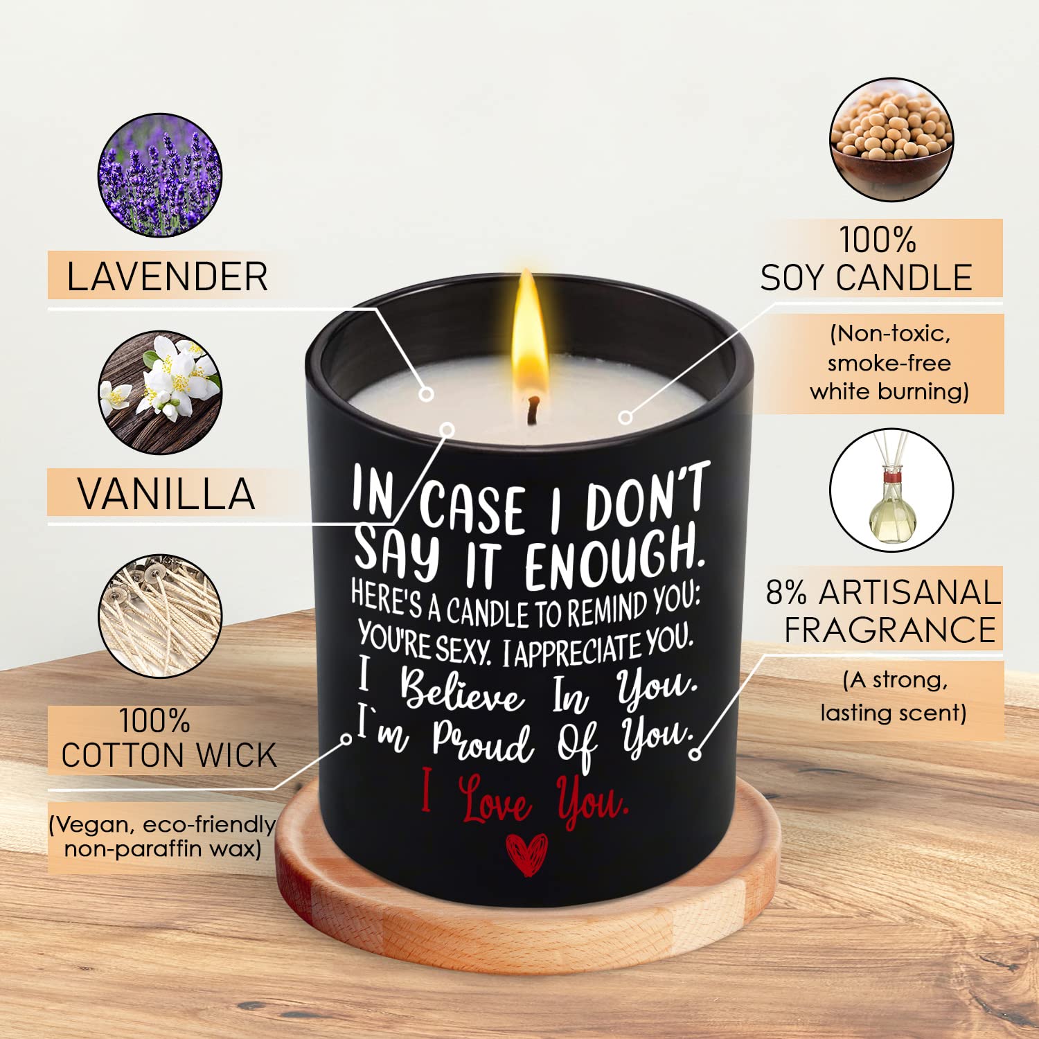 TEEZWONDER Anniversary Wedding, Christmas, Valentines Day, Birthday Gifts for Him, Her, Romantic Gifts for Wife, Girlfriend, Couples Gifts for Boyfriend, Husband, Vanilla Lavender Scented Candle 10oz