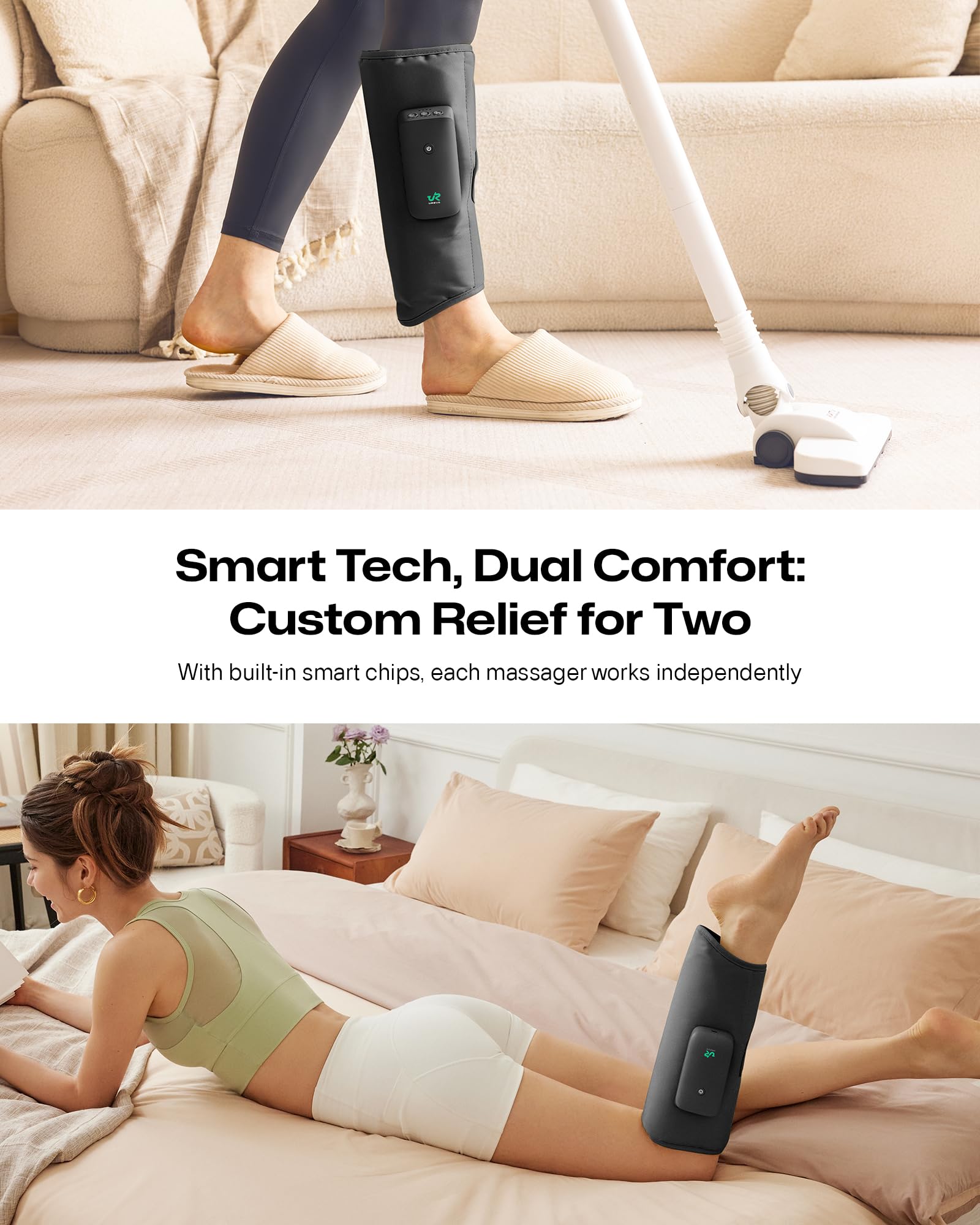 UREVO Smart Calf Massager with AI Massage Adaptation, Air Compression – Cordless Leg Massager for Circulation, Relaxation & Leg Sculpting – 3 Modes & 3 Intensities, Adjustable Heat, Long Battery