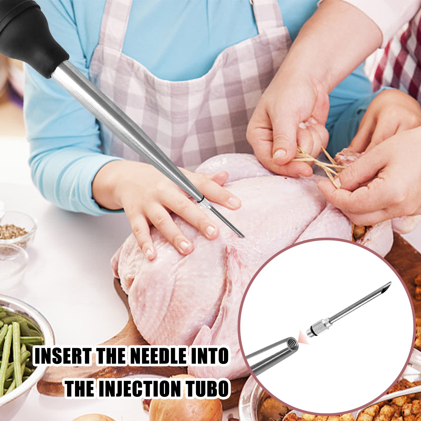 Yoki Peony Stainless Steel Turkey Baster Baster Syringe for Cooking, Meat Injector Syringe