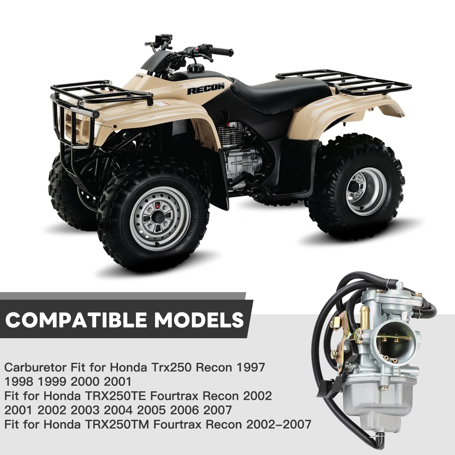 Carburetor for Honda TRX 250 Recon 250 TRX250TE TRX250TM 1997-2001 2002-2007 Upgrade KIT With Fuel Tank Petcock Valve & Air Filter & spark plug