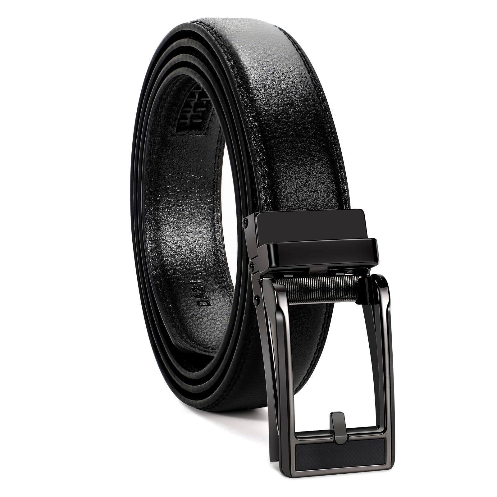 WERFORU Men Dress Belt Men Adjustable Leather Belt Men Leather Ratchet Belt-Comfort Click Belt for Men Dress and Casual(A-Black,36"-44" Waist Adjustable)