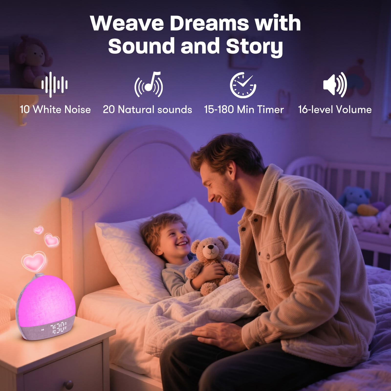 Wake Up Light Sunrise Alarm Clock, White Noise Sound Machine with 30 Soothing Sounds, Dimmable Night Lights, Sleep Aid, Snooze, Timer, Loud Alarm Clock for Heavy Sleepers Adults Kids, Ideal for Gift