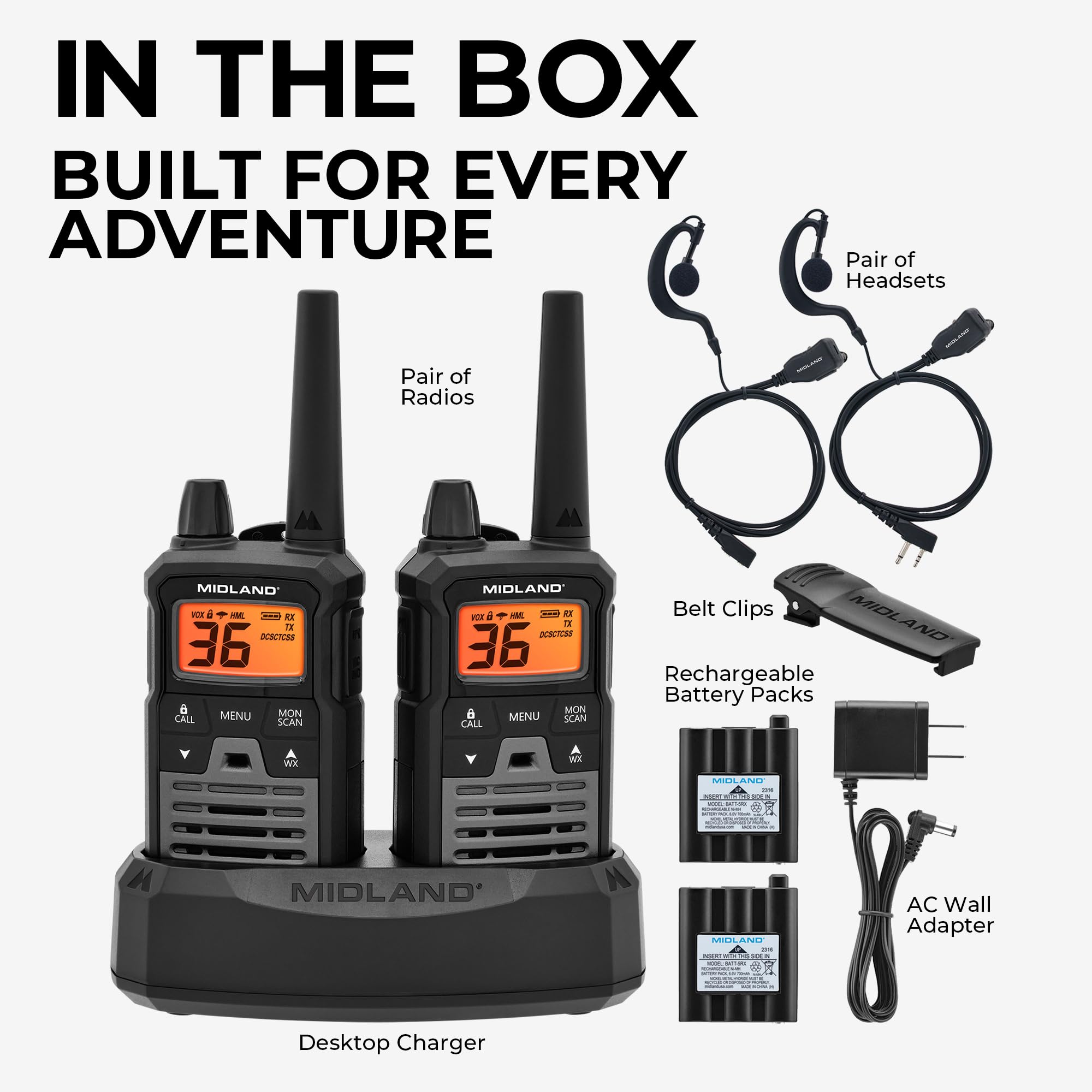 Midland T290VP4 High-Powered GMRS Two-Way Radios | Long-Range Communication with 36 Channels & 121 Privacy Codes | Durable, Water-Resistant Design for Outdoor Adventures