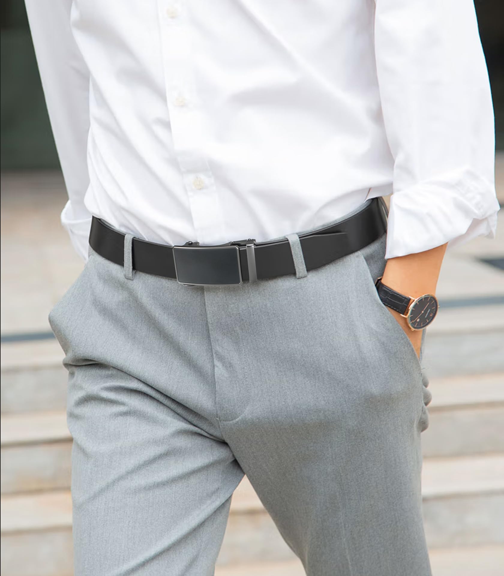 Bullko Ratchet Belt for Men - Mens Belt Leather 1 3/8" for Casual Jeans - Micro Adjustable Belt Fit Everywhere, 36