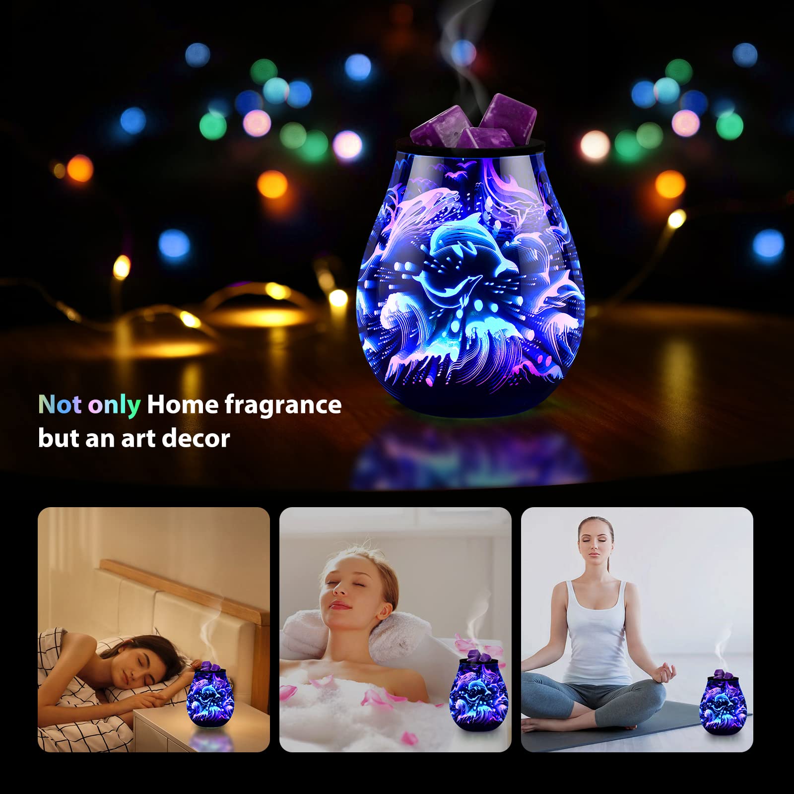 inrorans Dolphin Oil Burner 3D Glass Electric Wax Warmer Wax Burner for Scented Wax with 7 Colorful Changing Fragrance Warmer Ideal Gift for Home Wedding Festival Present…